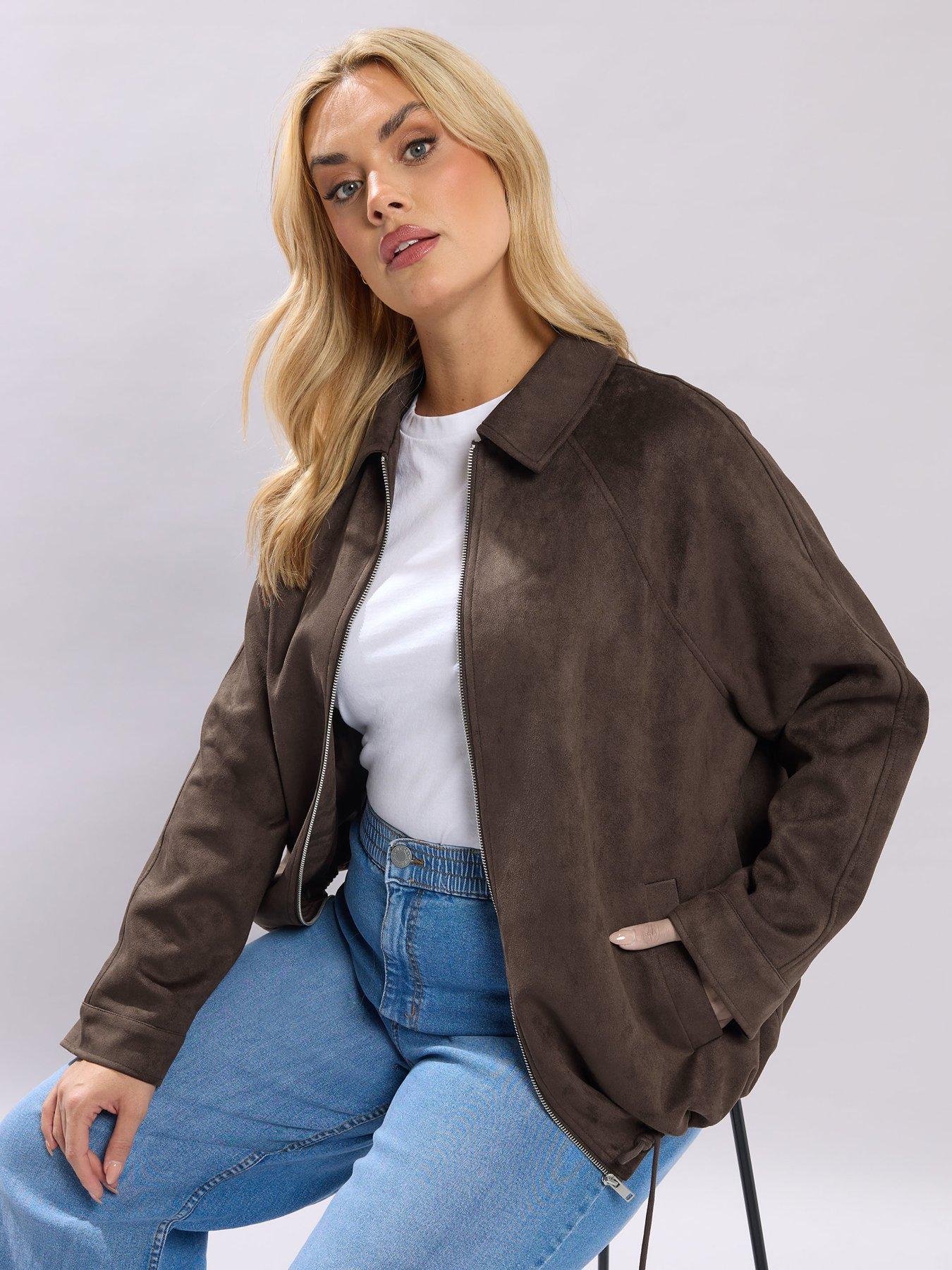 Yours Curve Suedette Bomber - Brown