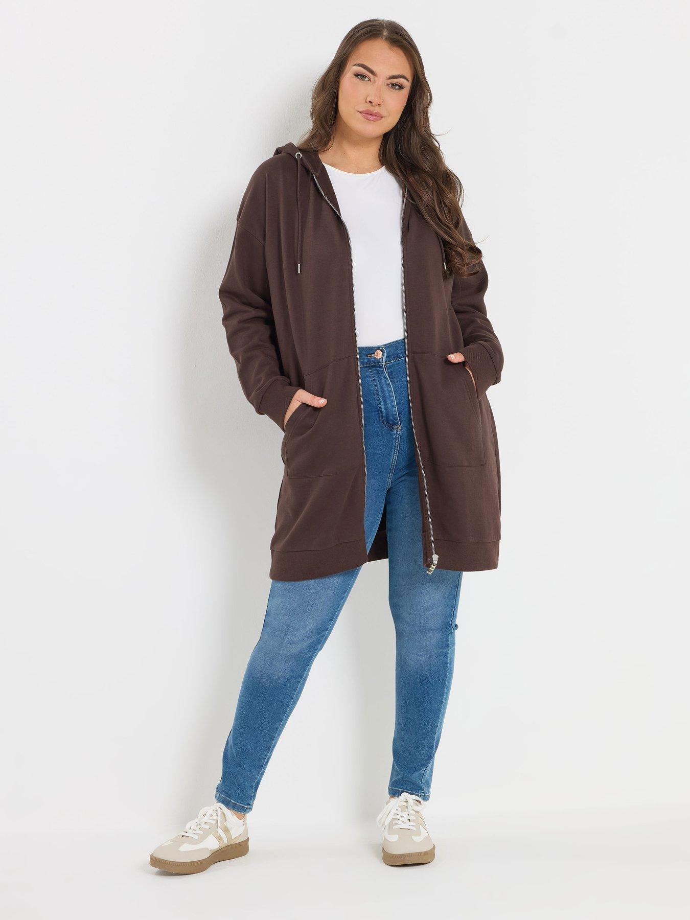 Yours Curve Longline Hoodie - Brown