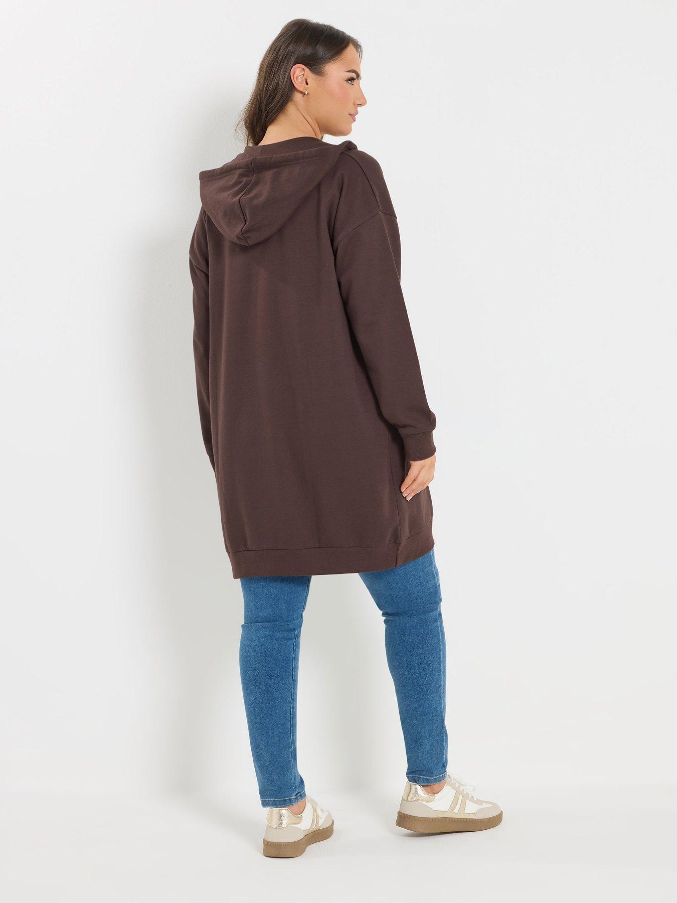 Image 2 of 5 of Yours Curve Longline Hoodie - Brown