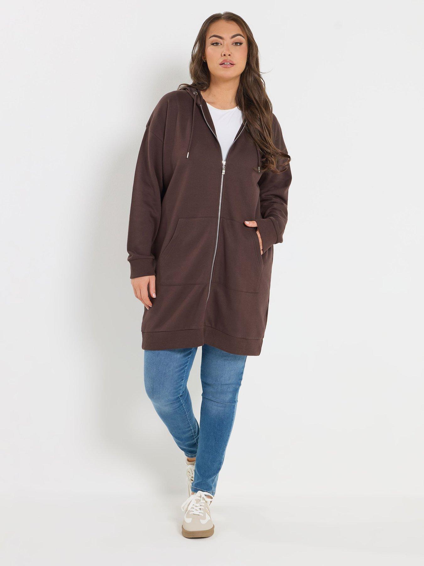 Image 3 of 5 of Yours Curve Longline Hoodie - Brown