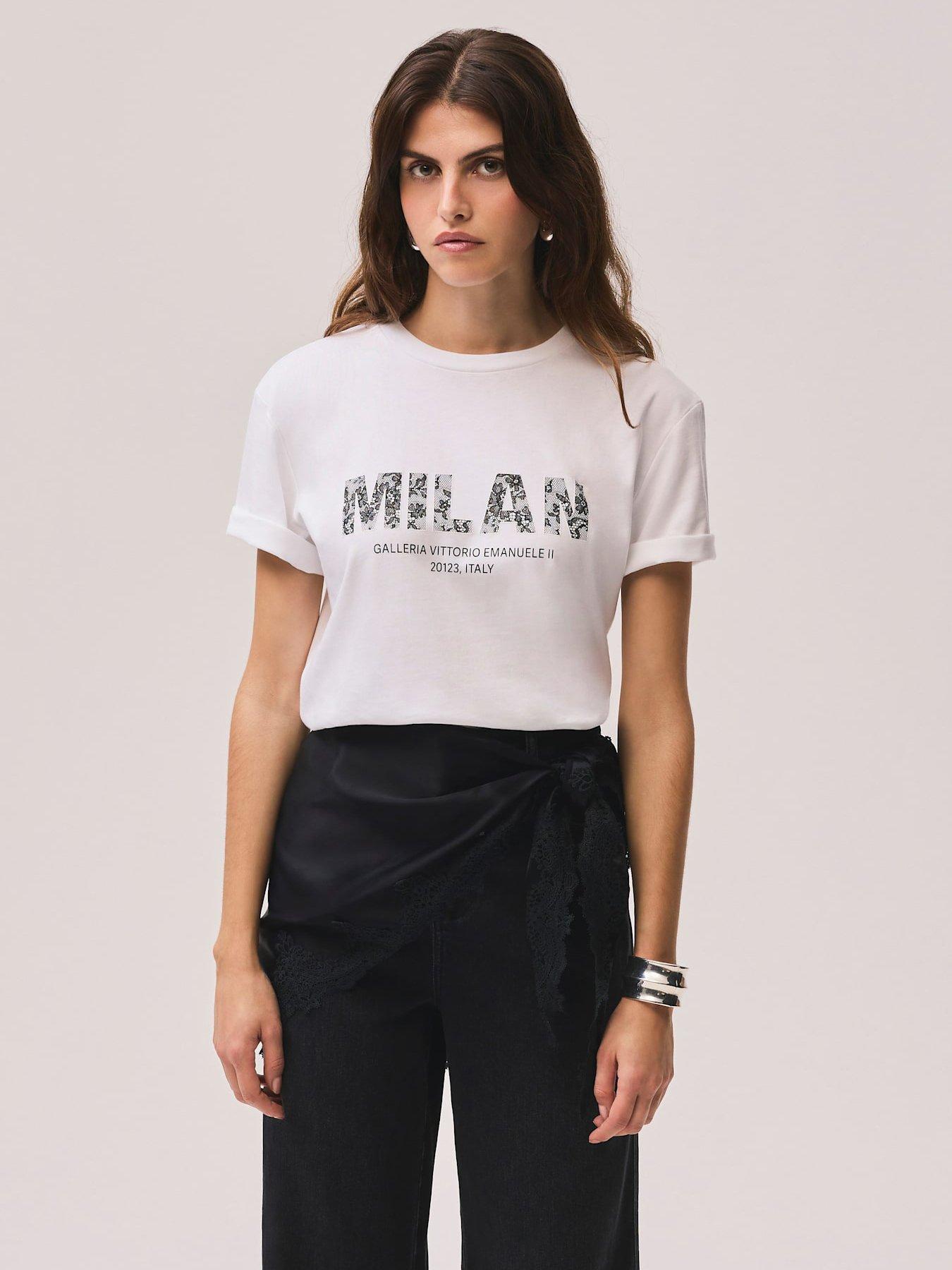 Mint Velvet Lace Milan Graphic T-Shirt - White