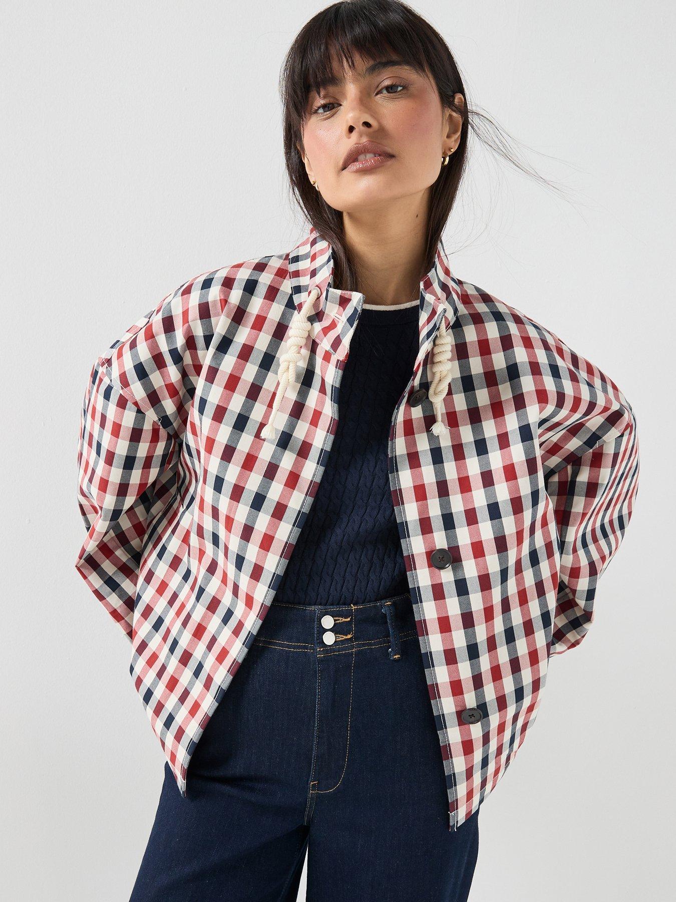 Image 1 of 6 of Tommy Hilfiger Check Relaxed Short Parka - Red