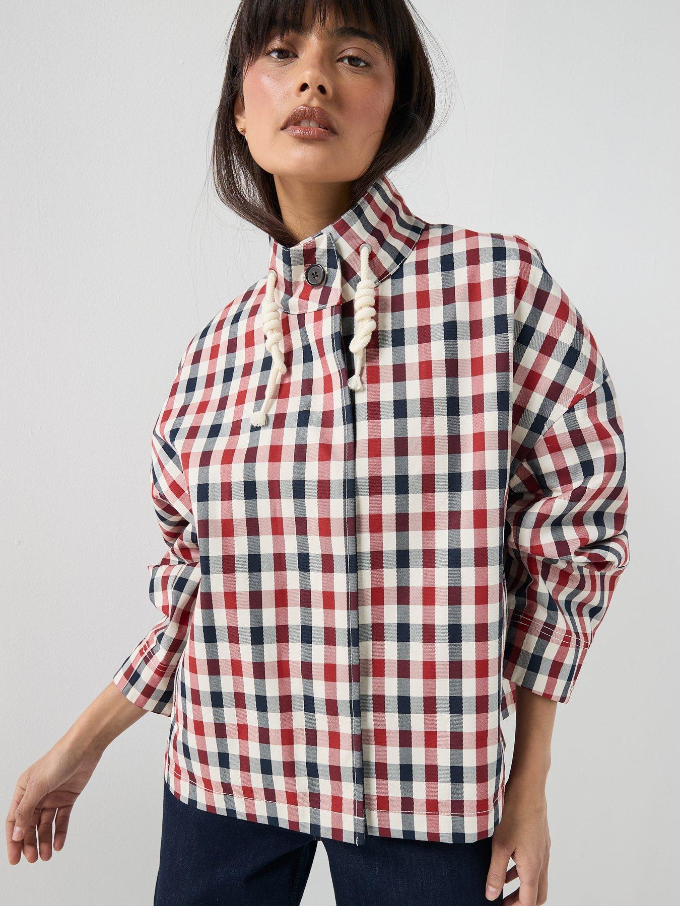 Image 5 of 6 of Tommy Hilfiger Check Relaxed Short Parka - Red