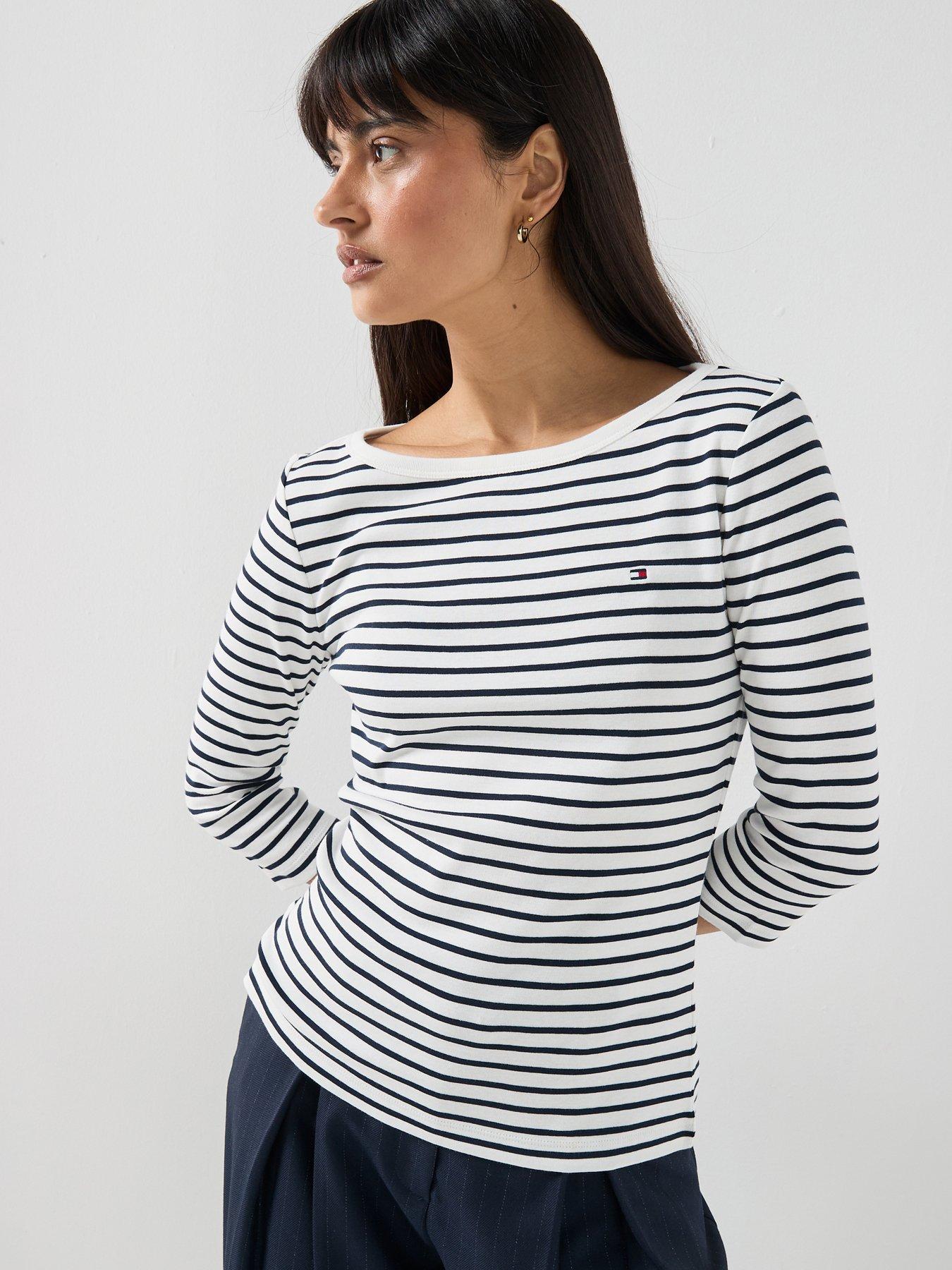 Tommy Hilfiger Cody Boat Neck 3/4 Sleeve T-Shirt, Blue, Size S, Women