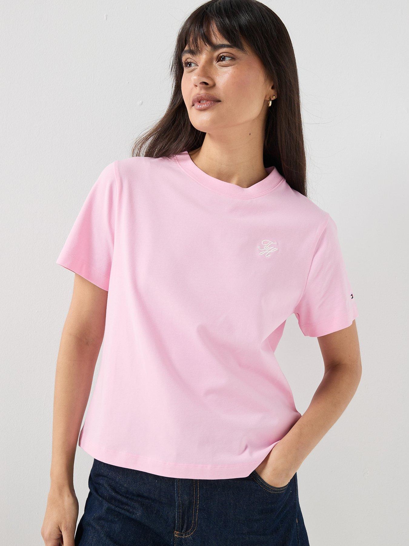 Tommy Hilfiger Logo Embroidery Crew Neck T-shirt, Pink, Size S, Women - Image 2