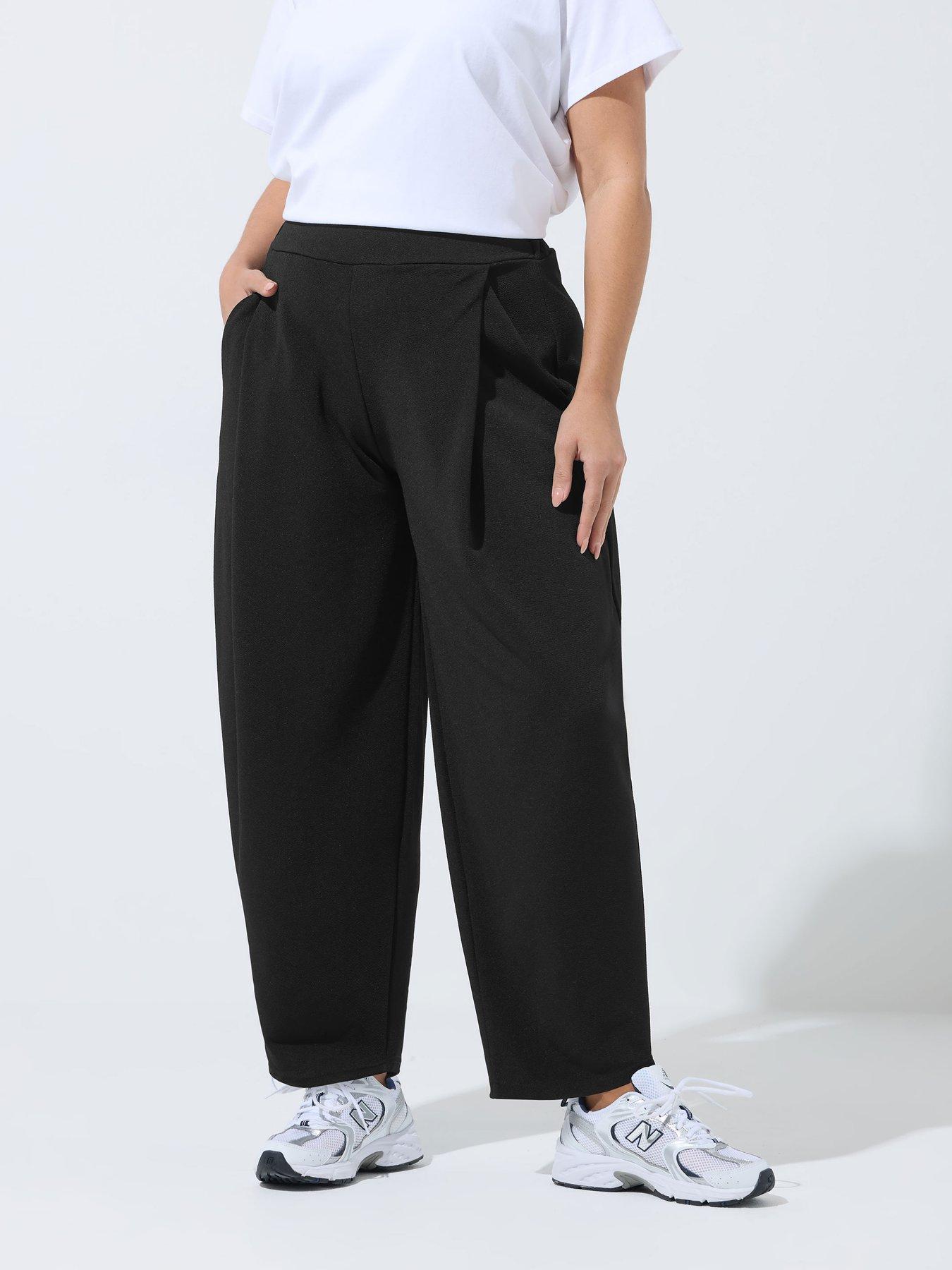 Yours Curve Barrel Pleated Trouser - Black