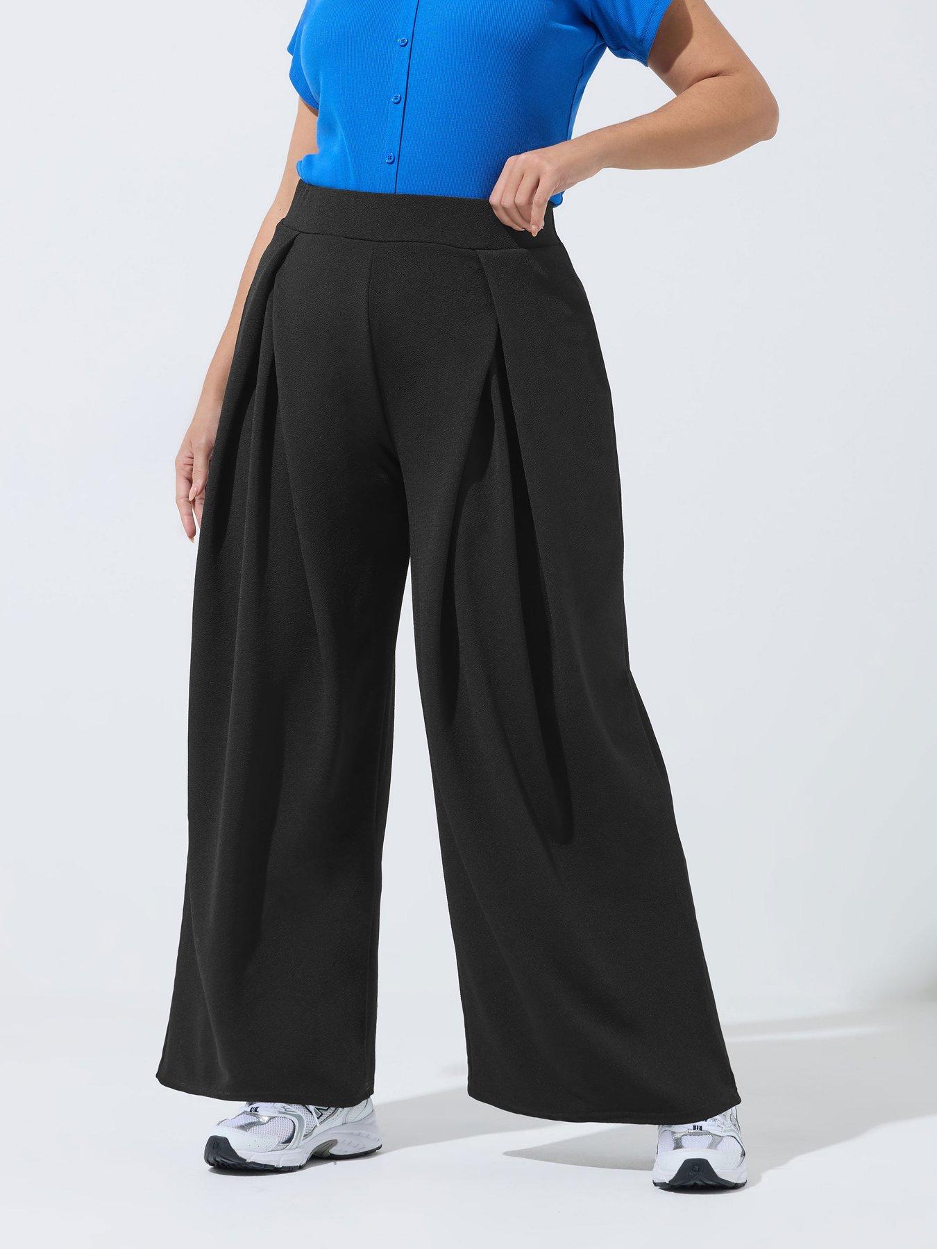 Yours Curve Pleated Wide Leg Trouser - Black