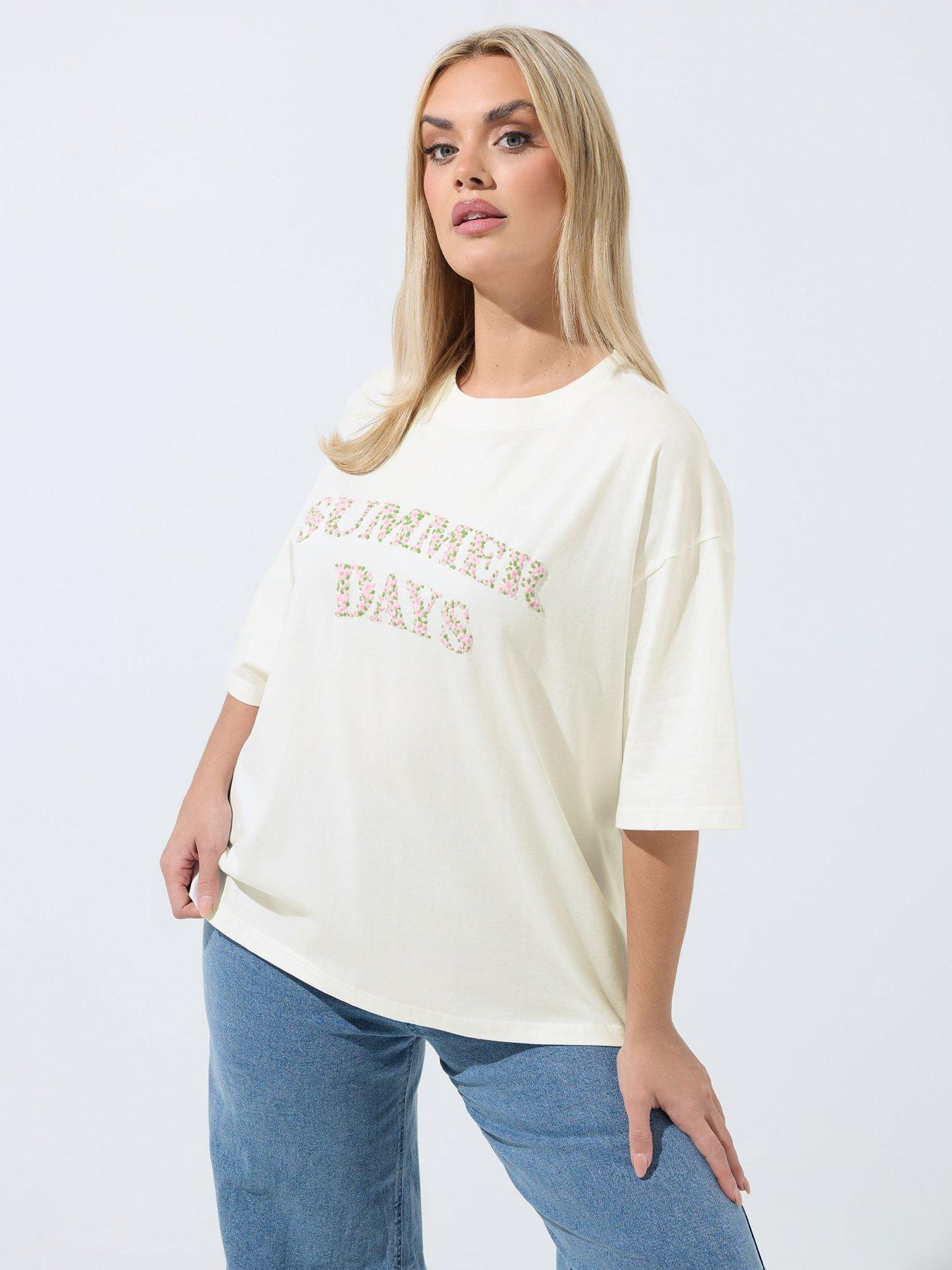 Image 1 of 5 of Yours Curve Summer Days Short Sleeve T-Shirt - White