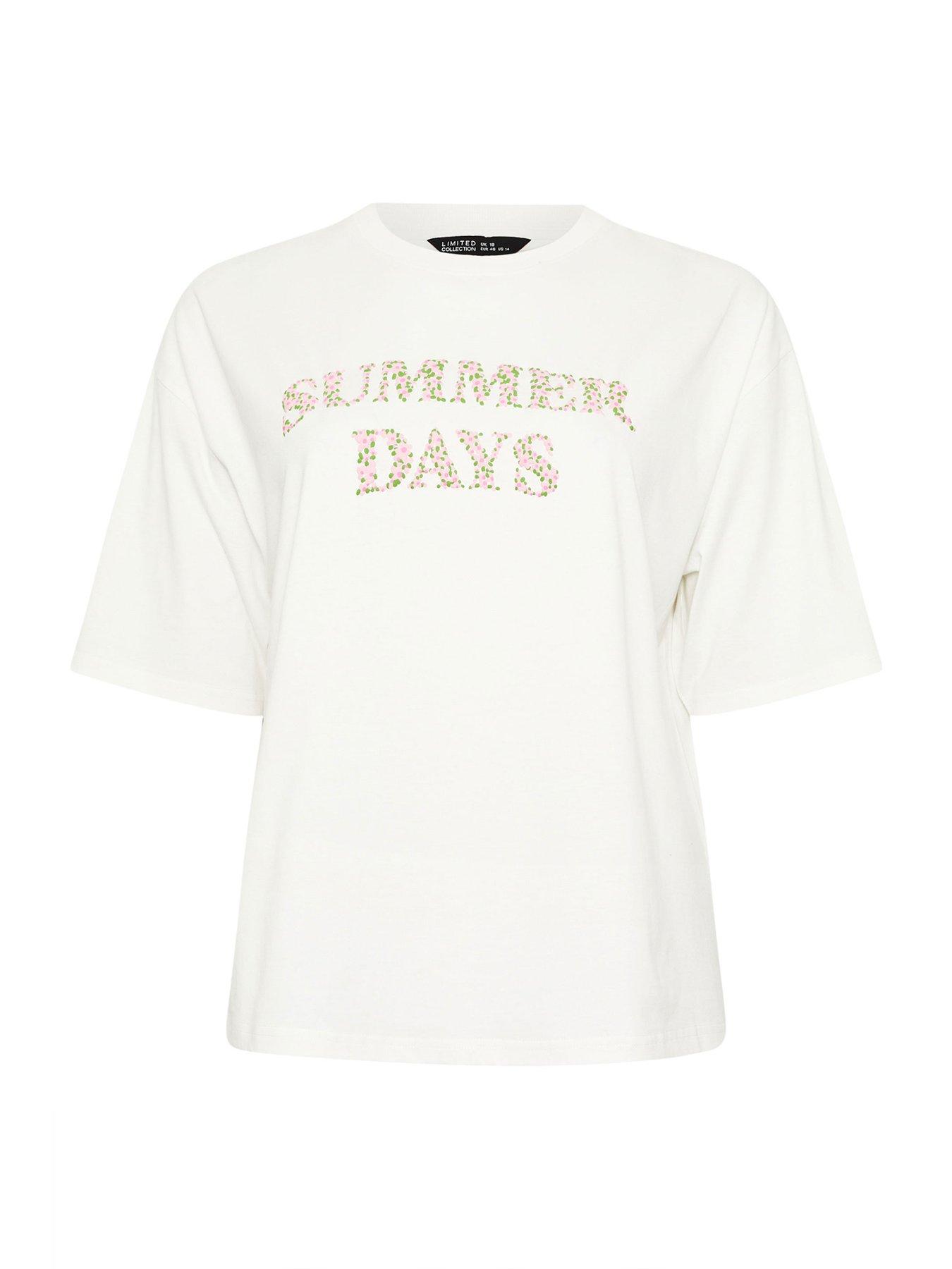 Image 5 of 5 of Yours Curve Summer Days Short Sleeve T-Shirt - White