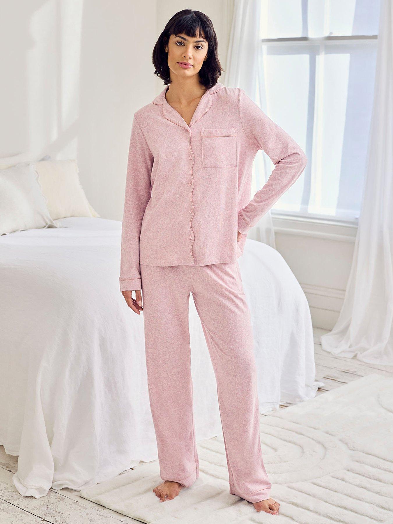 CHELSEA PEERS Cotton Scallop Edge Long Pyjama Set - Pink