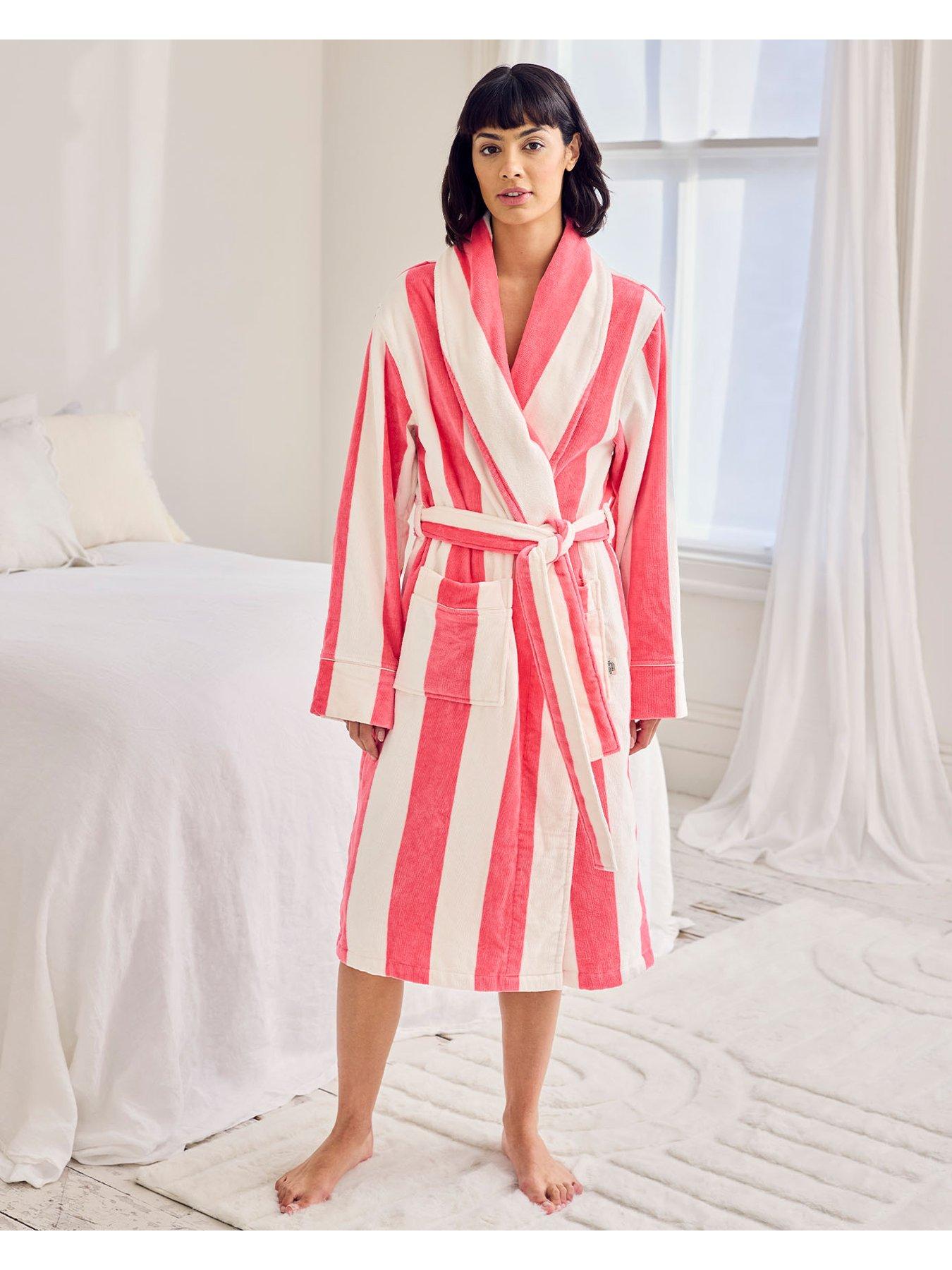 CHELSEA PEERS Cotton Towelling Stripe Dressing Gown - Pink