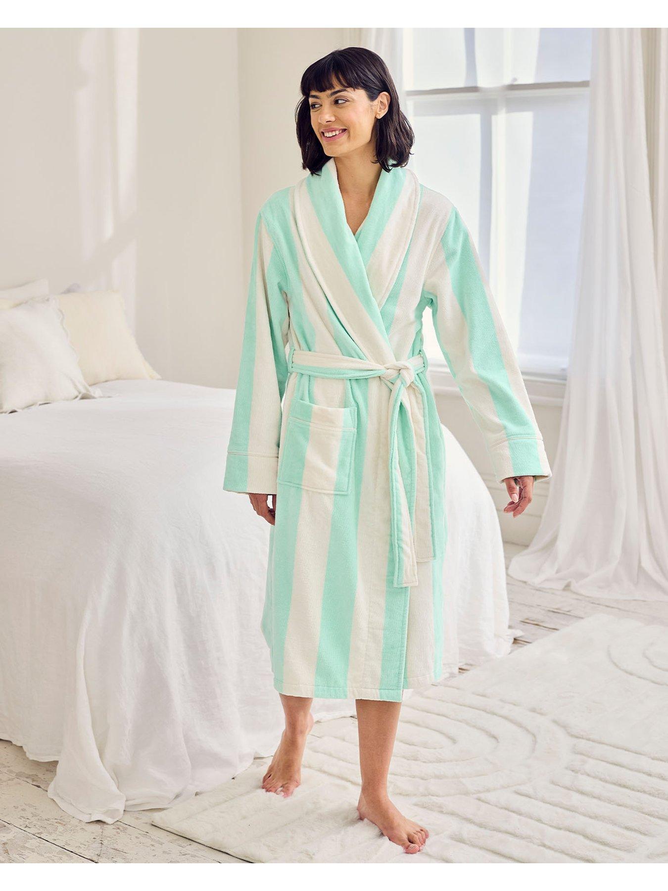 CHELSEA PEERS Cotton Towelling Stripe Dressing Gown - Aqua