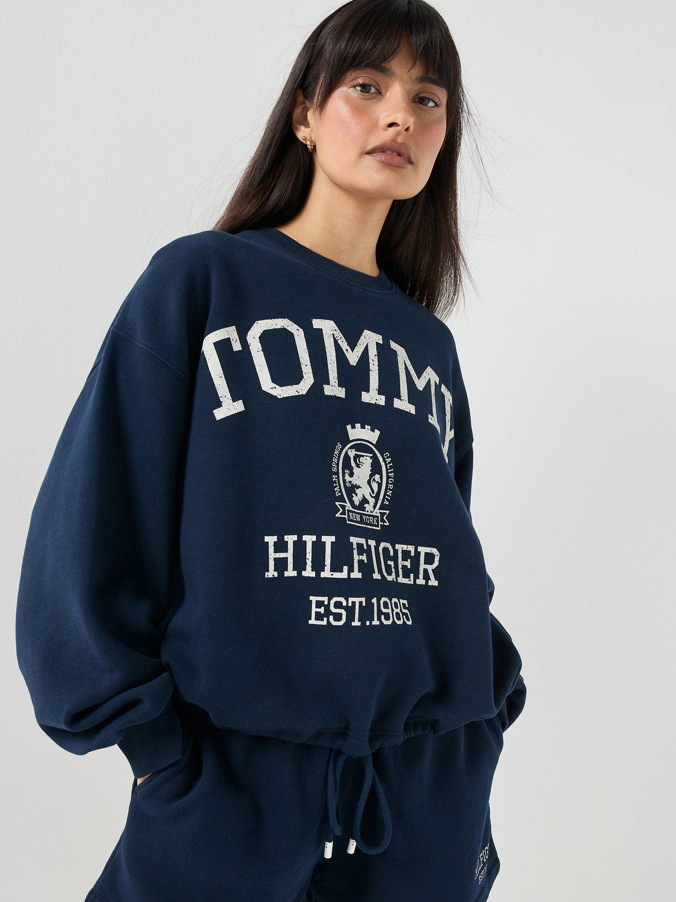 Tommy Hilfiger Crest Logo Drawstring Hem Relaxed Sweatshirt, Blue, Size L, Women