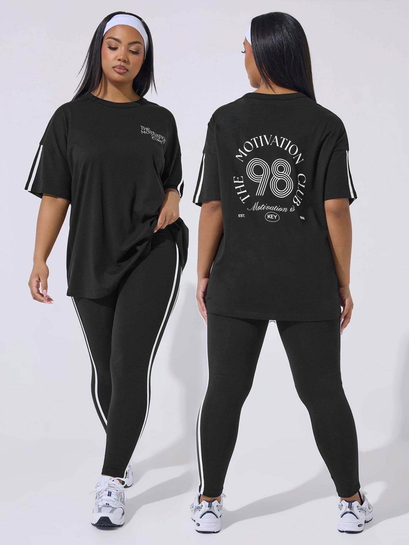 Yours Curve Motivation Club Active T-Shirt - Black