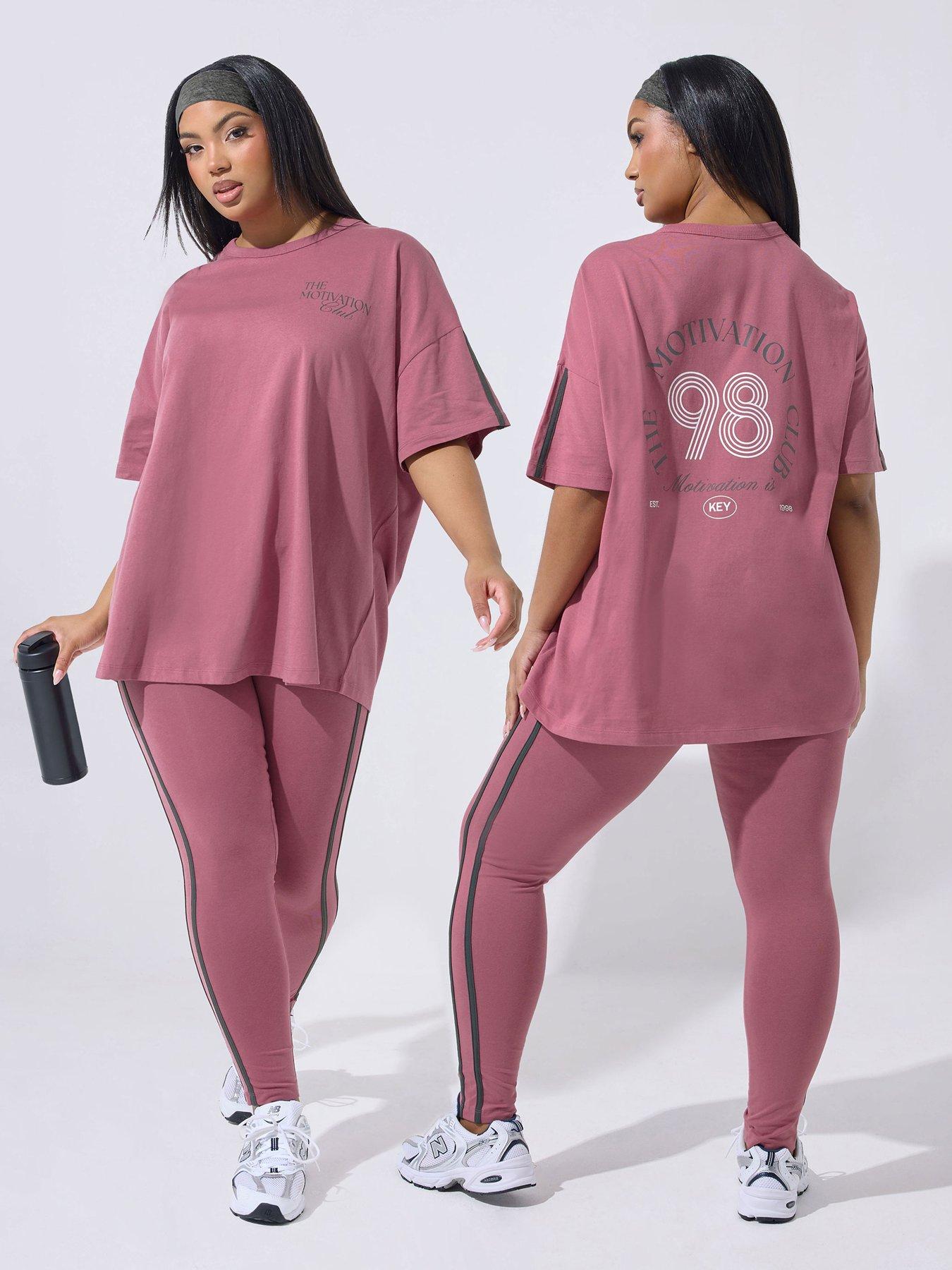 Yours Curve Motivation Club Active T-Shirt - Pink