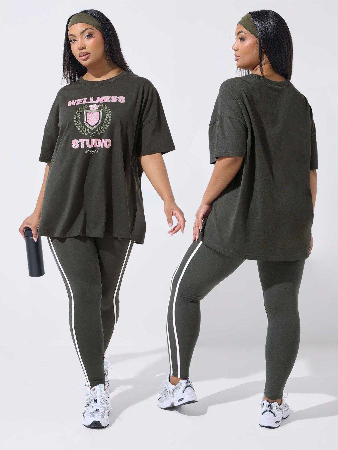 Yours Curve Wellness Studio Active T-Shirt - Grey