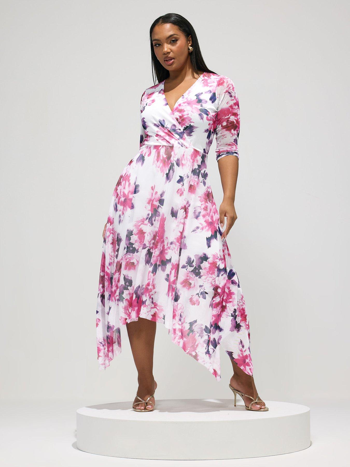 Yours Curve Wrap Hanky Hem Mesh Dress - White