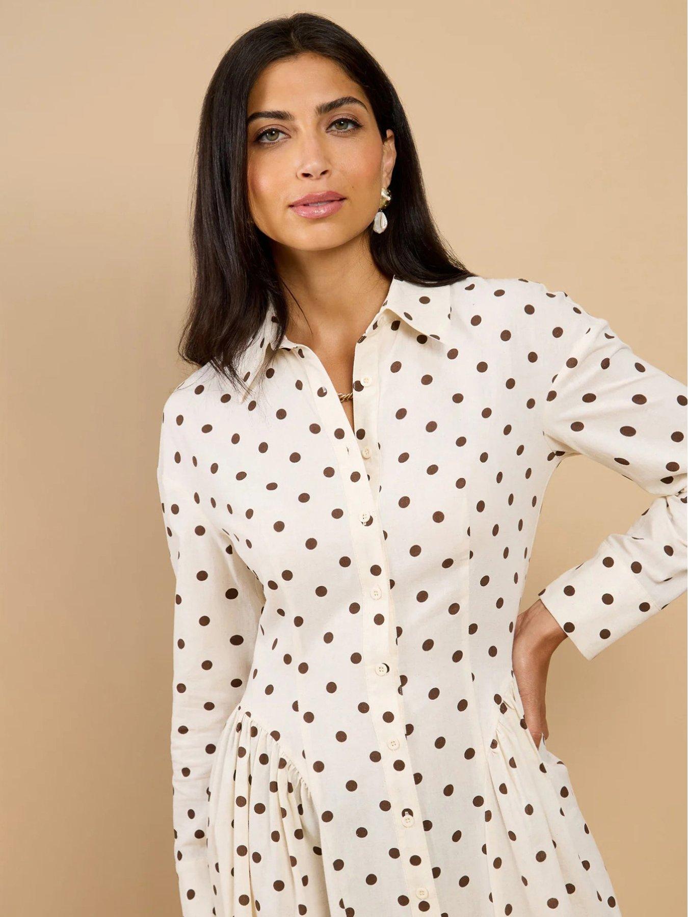 Little Mistress Polka Dot Midi Shirt Dress - Cream | Very