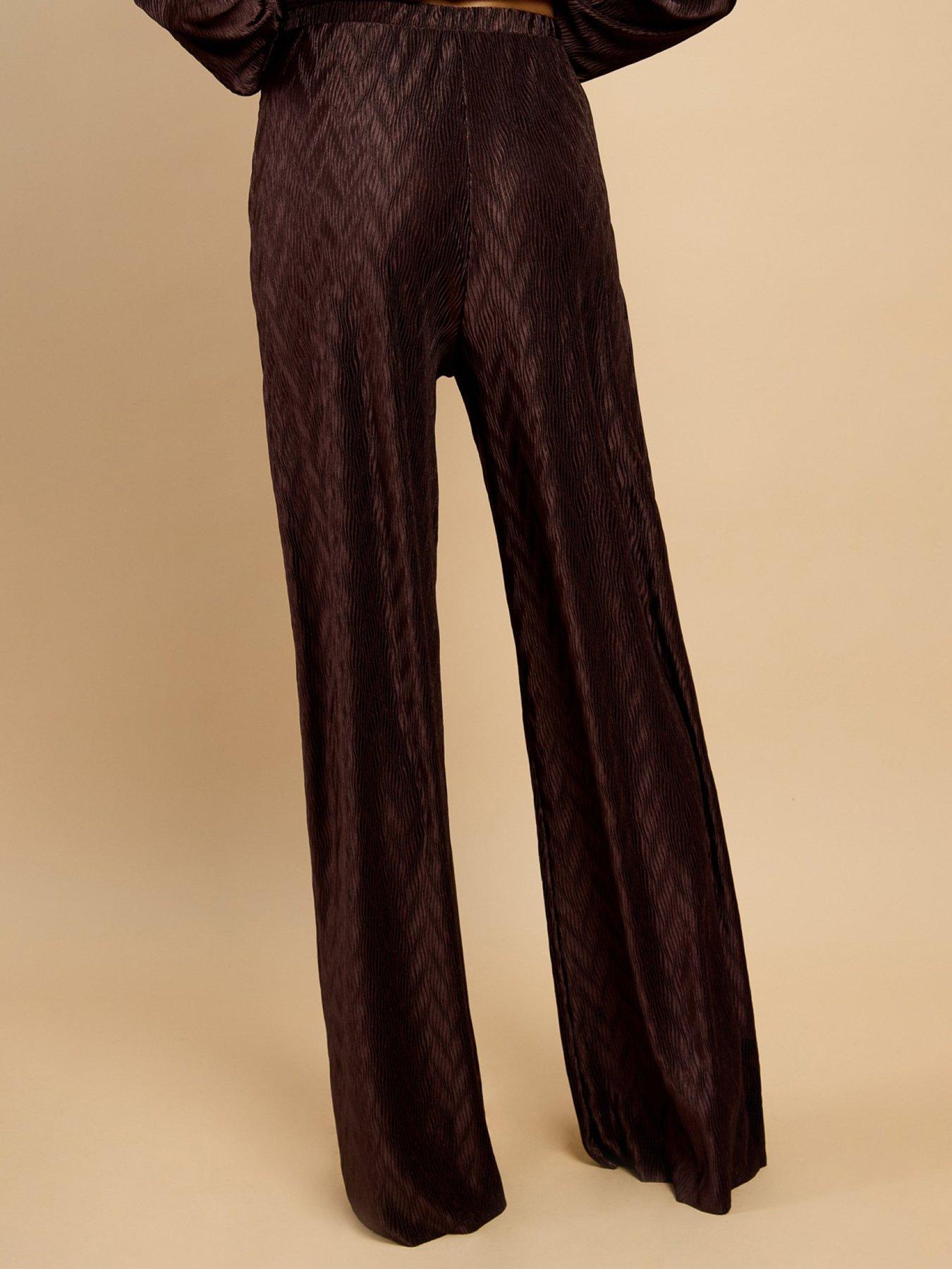 Image 2 of 5 of Little Mistress Brown Plisse Wide Leg Co-ord Trousers