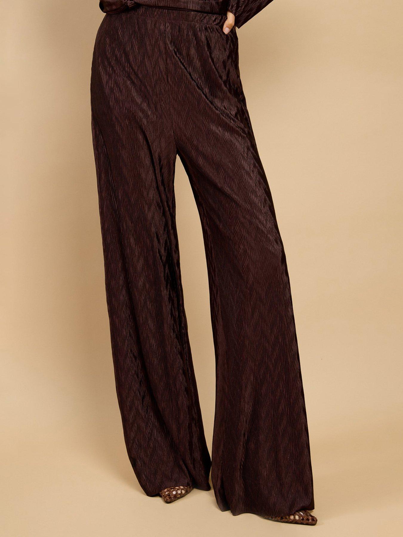 Image 3 of 5 of Little Mistress Brown Plisse Wide Leg Co-ord Trousers