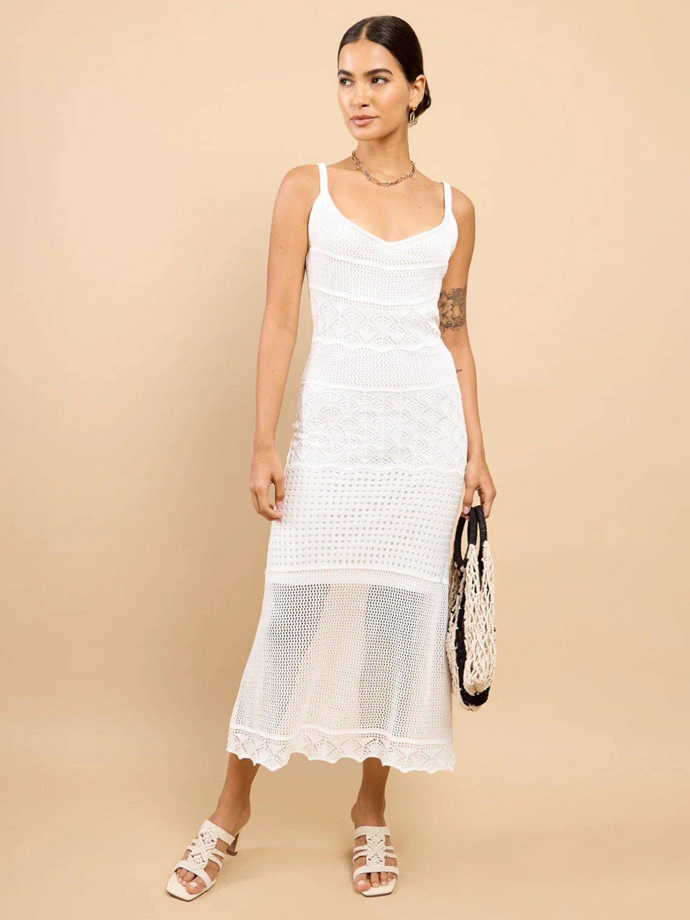 Little Mistress White Crochet Midaxi Dress