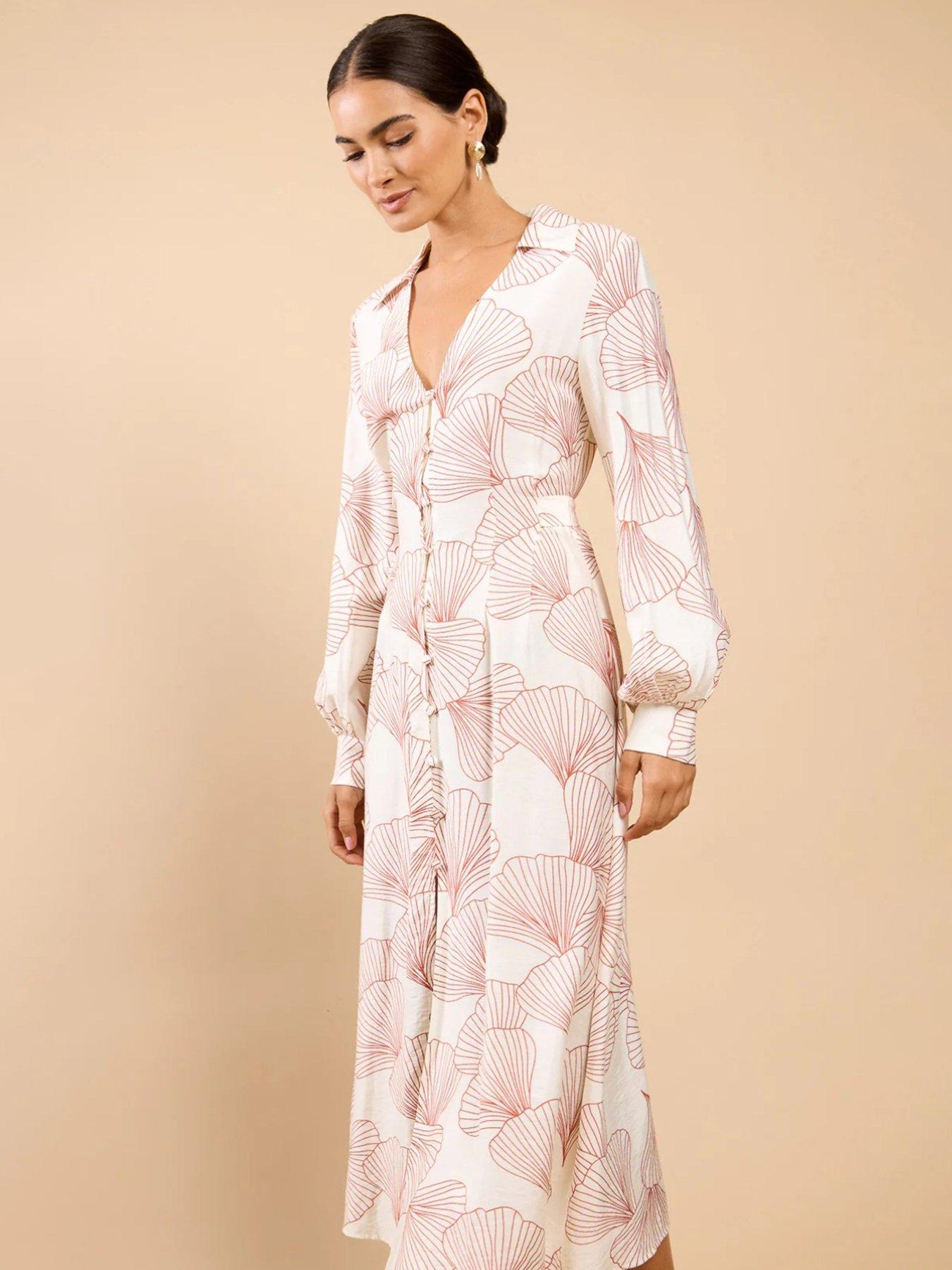 Image 3 of 4 of Little Mistress Shell Print Midaxi Shirt Dress