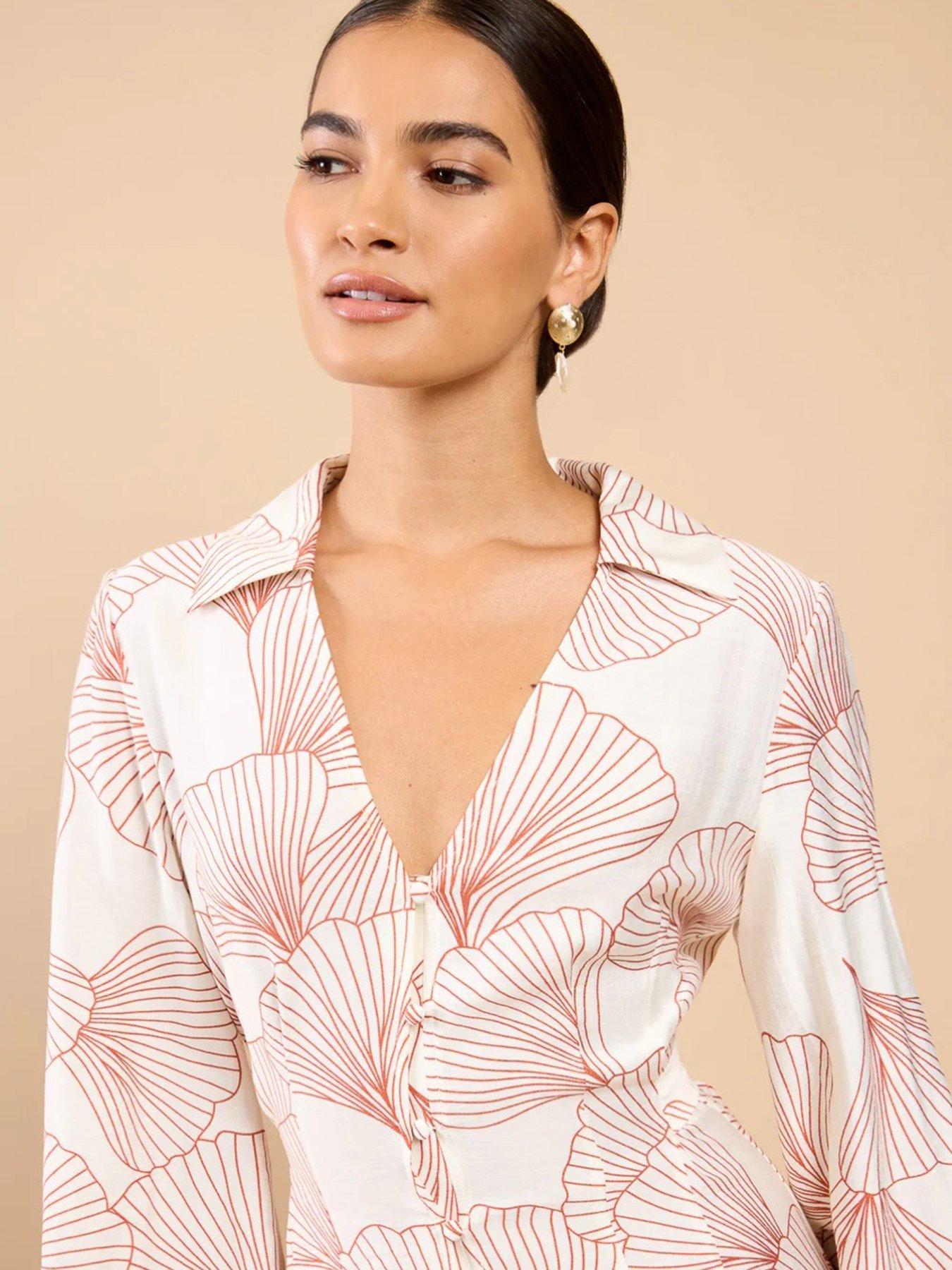 Image 4 of 4 of Little Mistress Shell Print Midaxi Shirt Dress