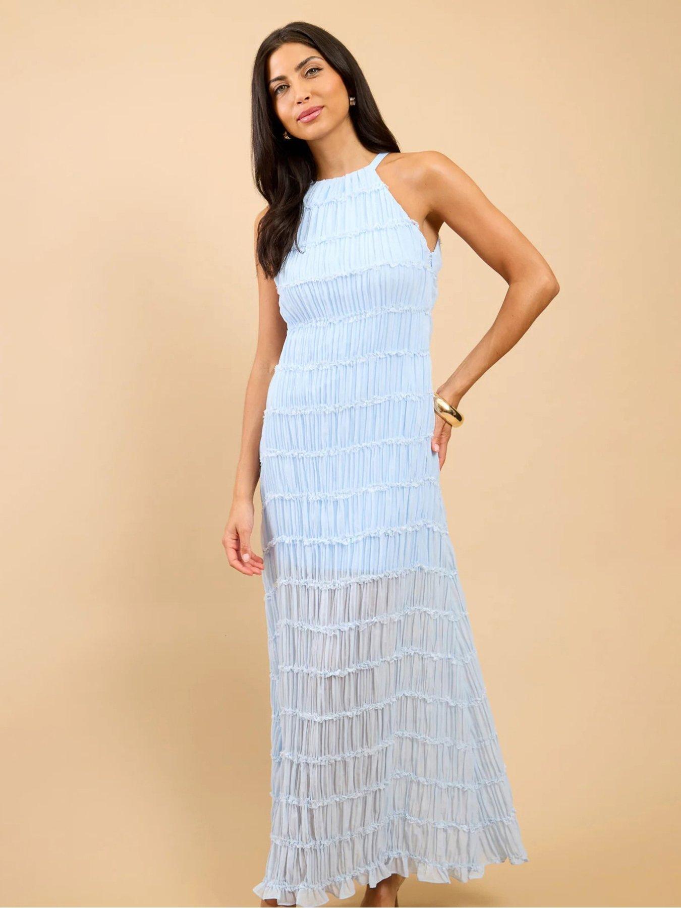 Image 3 of 4 of Little Mistress Textured Maxi Dress - Blue