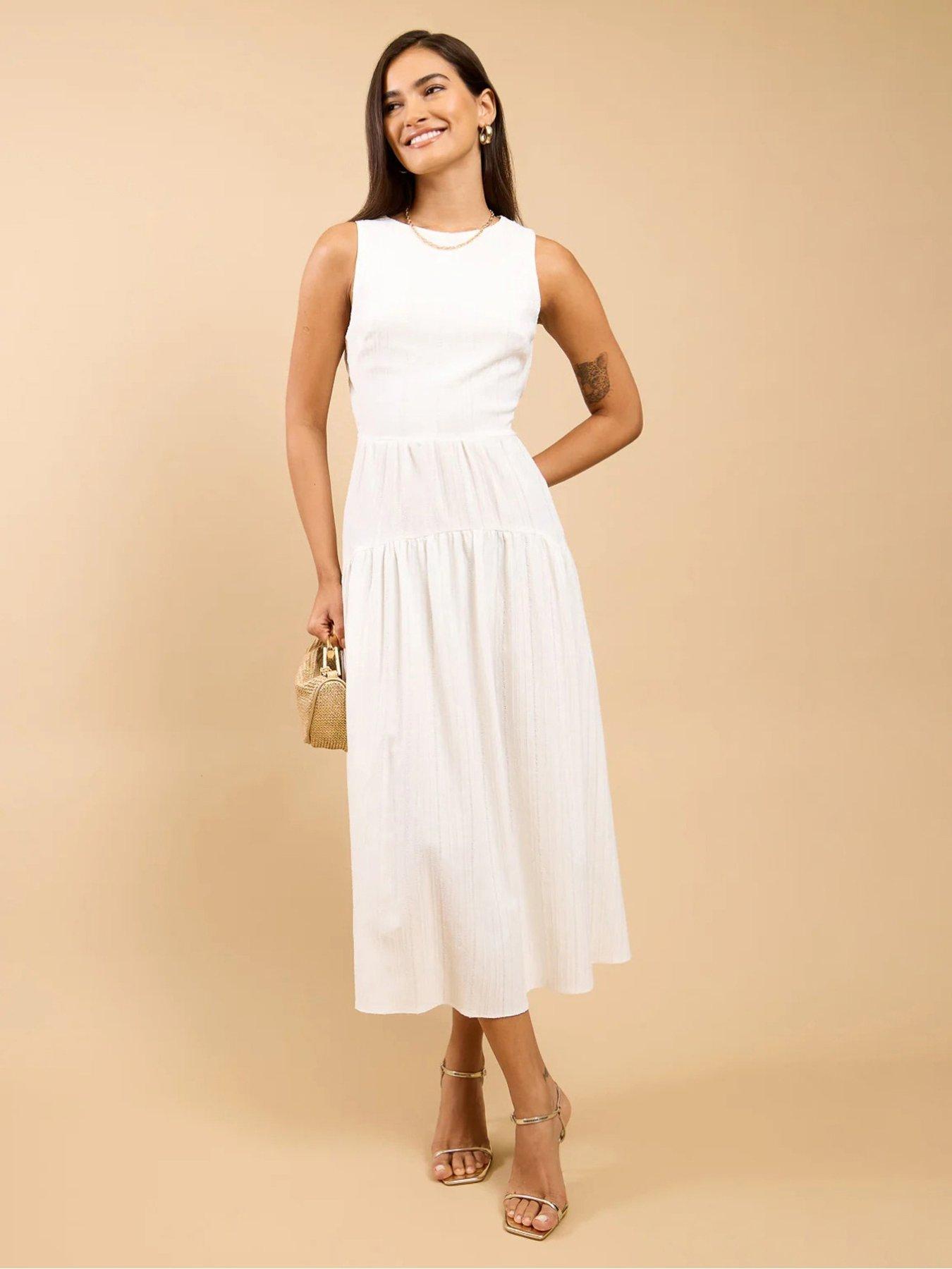 Little Mistress Dropped Waist Midi Dress - White