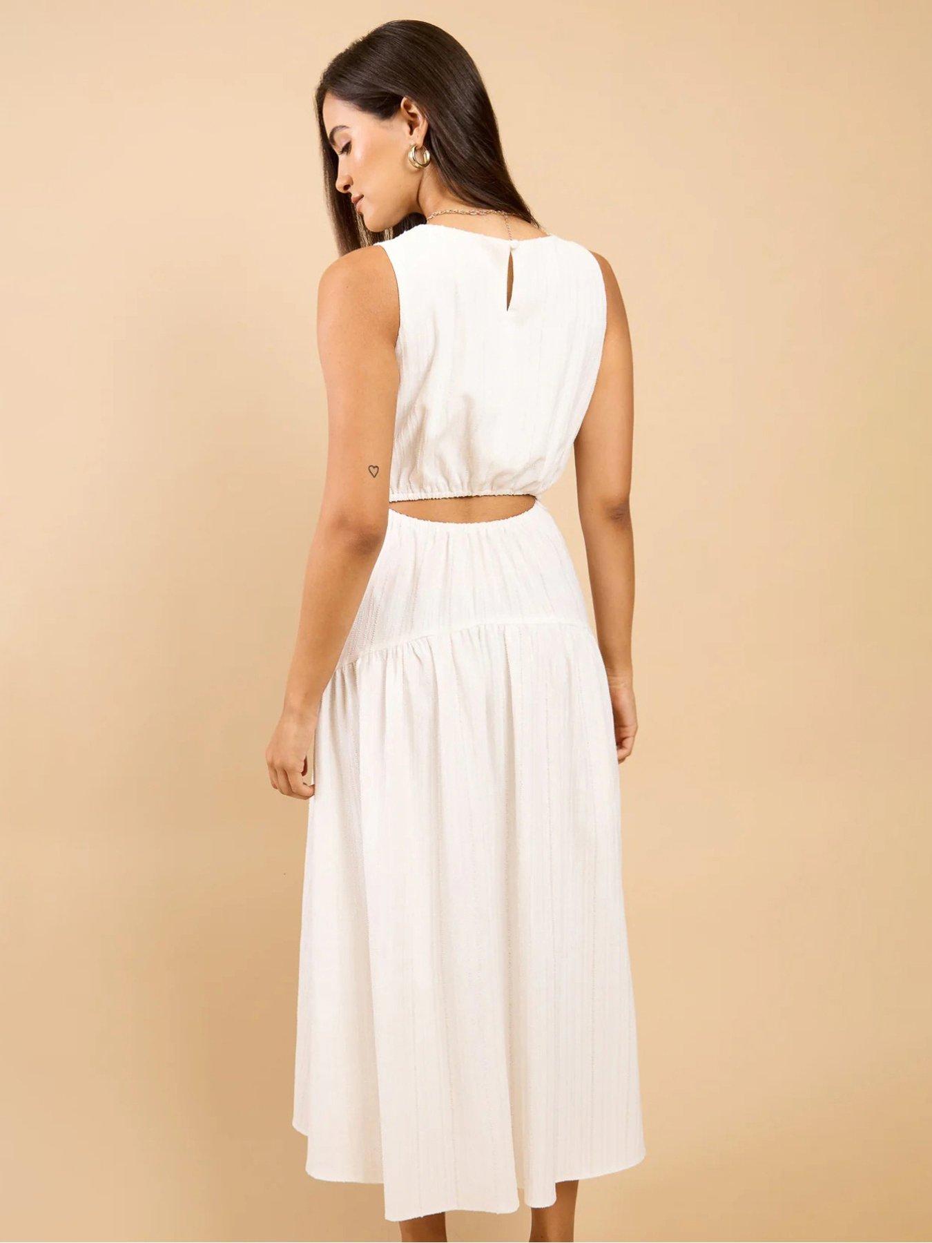 Image 2 of 4 of Little Mistress Dropped Waist Midi Dress - White