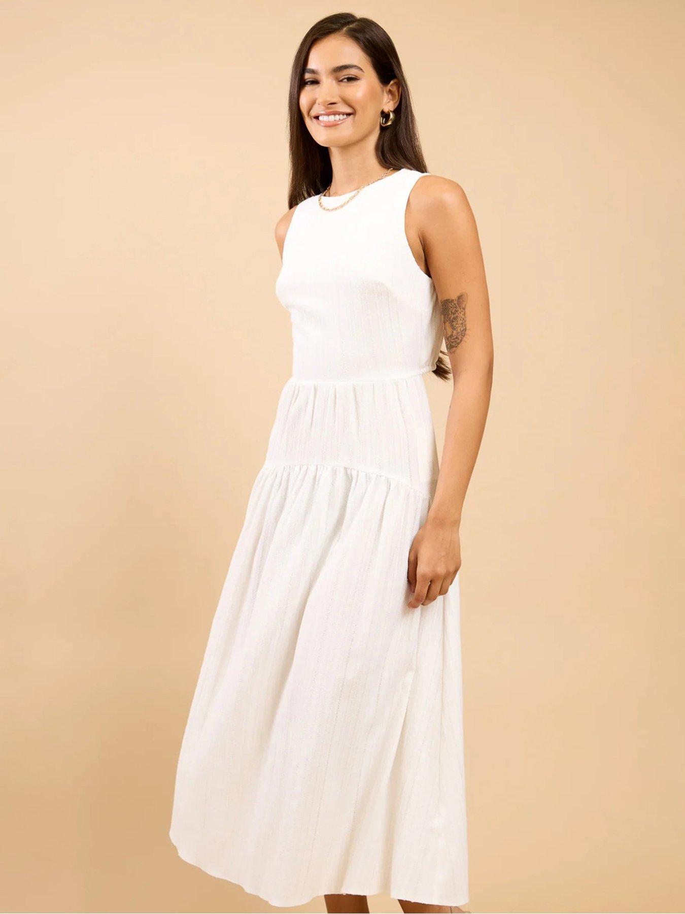 Image 3 of 4 of Little Mistress Dropped Waist Midi Dress - White
