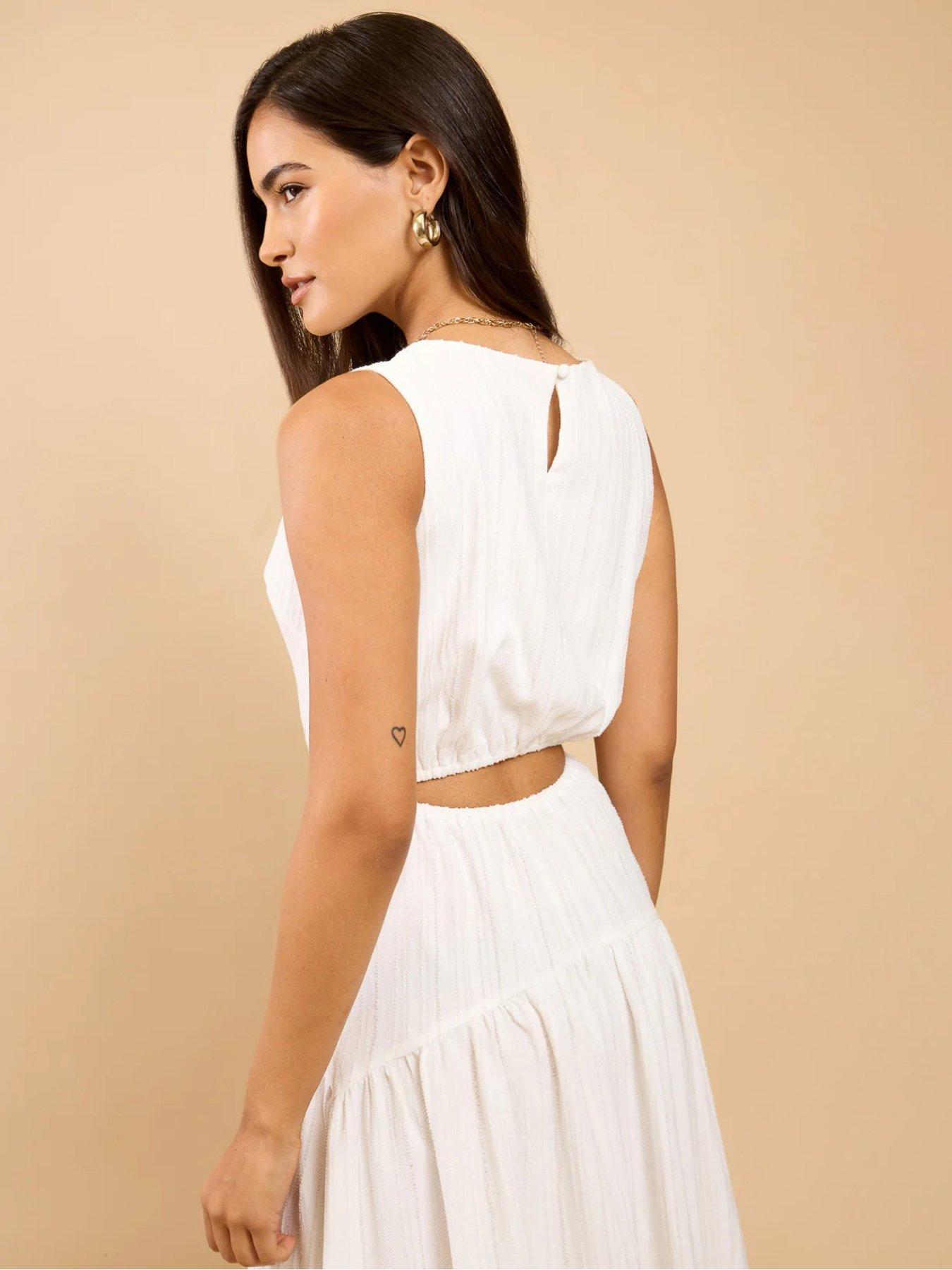 Image 4 of 4 of Little Mistress Dropped Waist Midi Dress - White