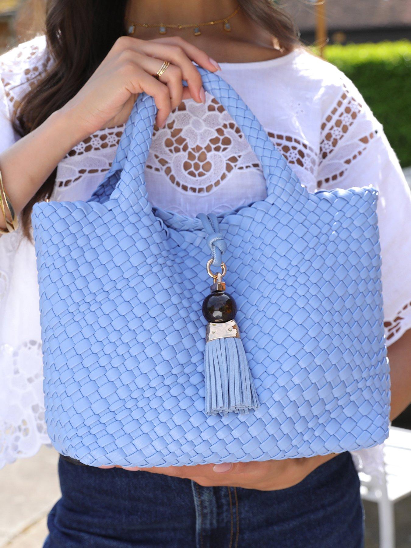 Image 7 of 7 of Luella Grey Suky Medium Medium Woven Crossbody In Cornflower Blue