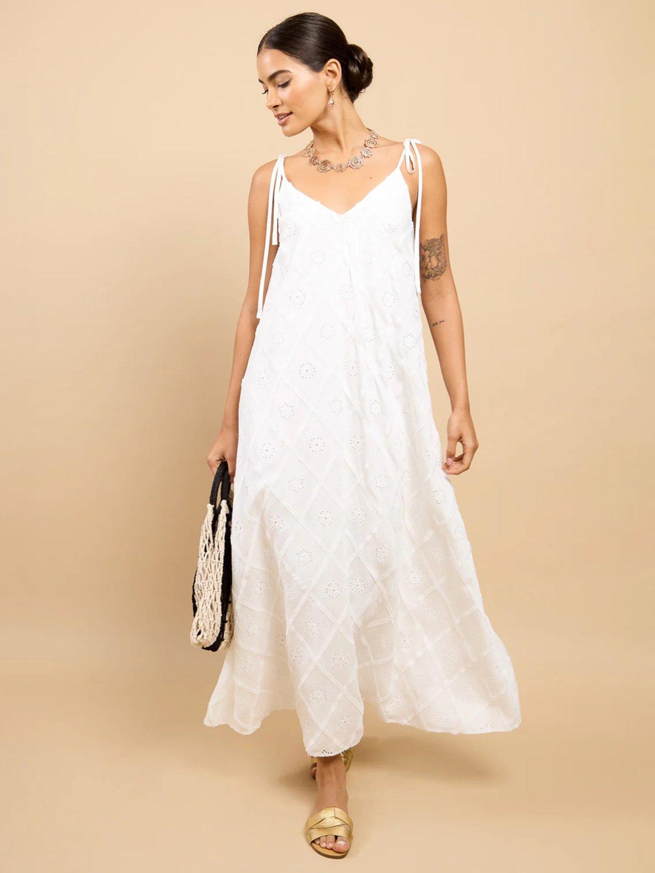 Little Mistress White Embroidered Tie Strap Maxi Dress