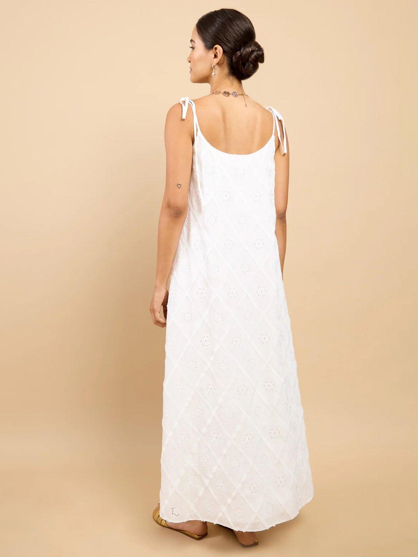 Image 2 of 4 of Little Mistress White Embroidered Tie Strap Maxi Dress