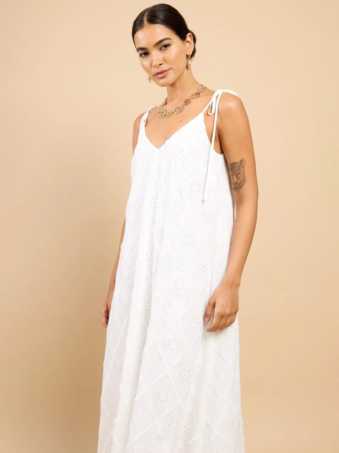 Image 3 of 4 of Little Mistress White Embroidered Tie Strap Maxi Dress