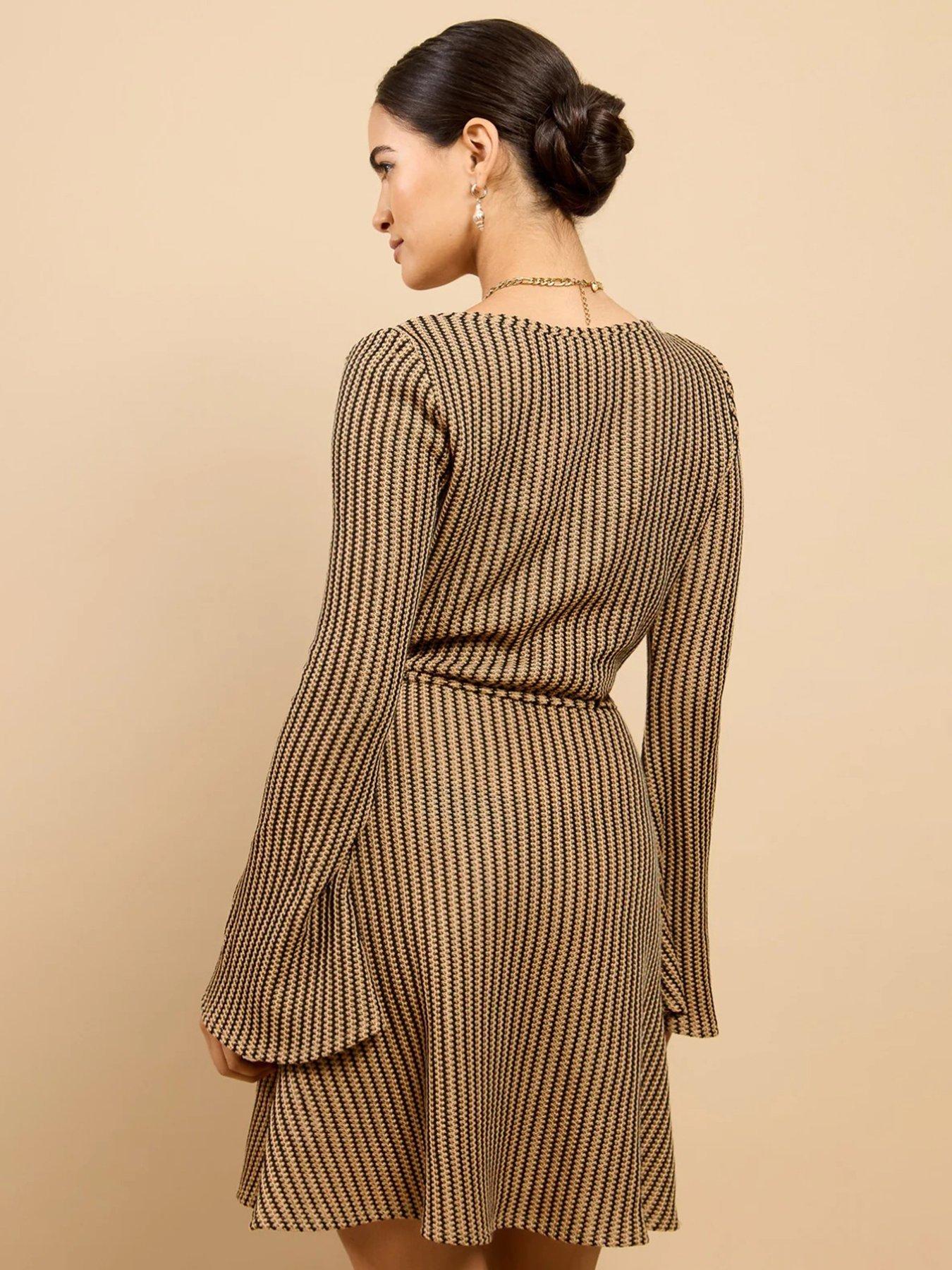 Image 2 of 5 of Little Mistress Brown Stripe Knit Mini Dress