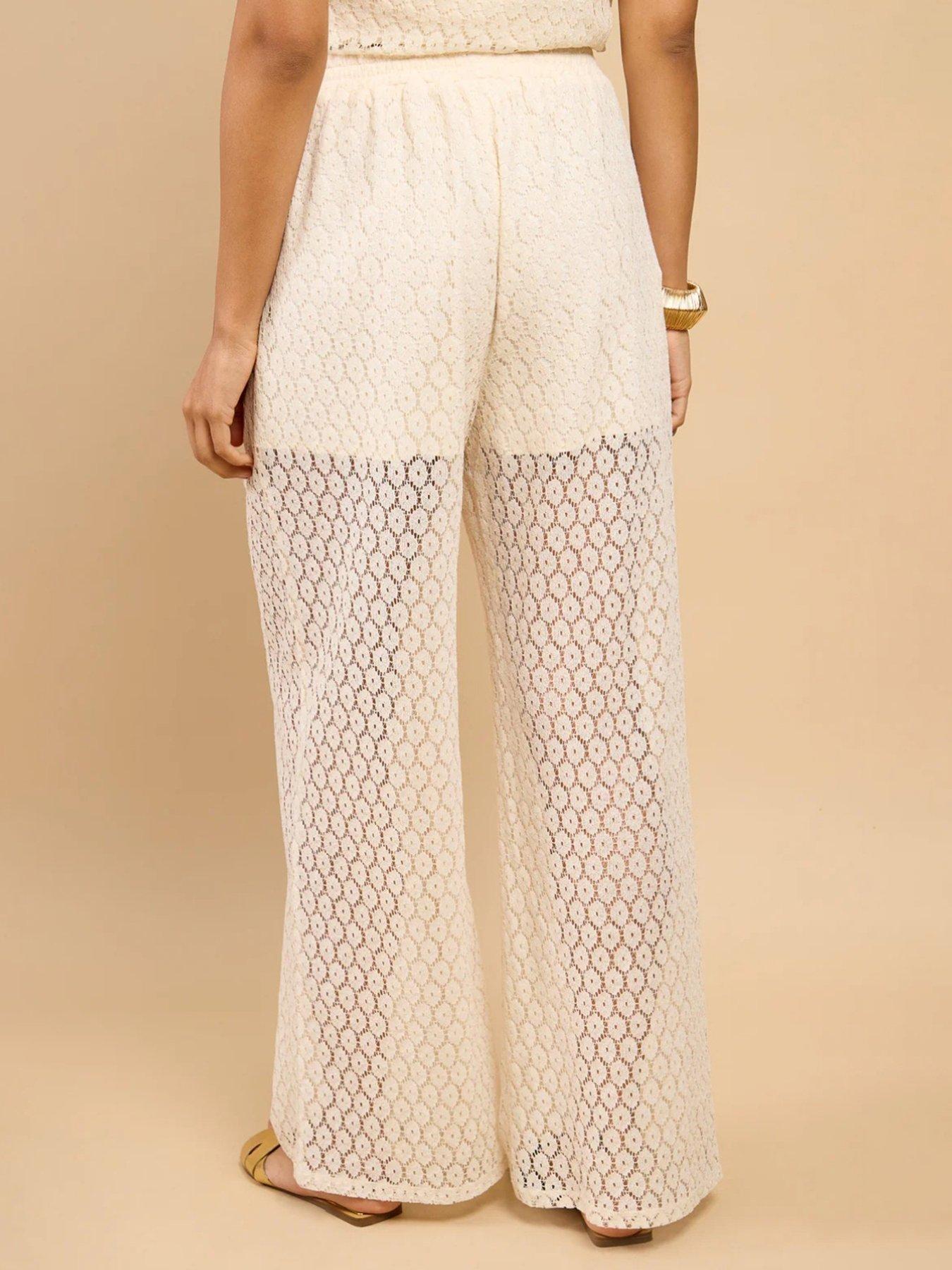Image 2 of 4 of Little Mistress Cream Lace Wide Leg Trouser