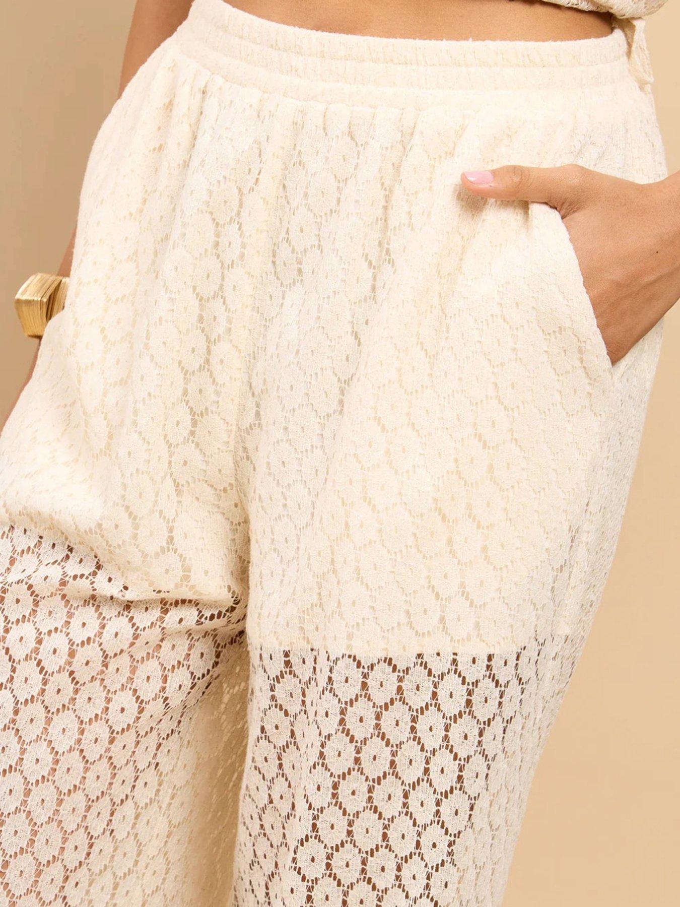 Image 4 of 4 of Little Mistress Cream Lace Wide Leg Trouser