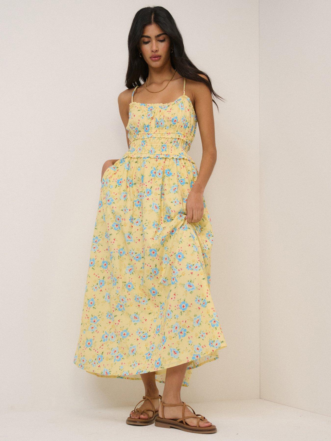Image 1 of 5 of Nobodys Child Alina Midi Dress - Yellow