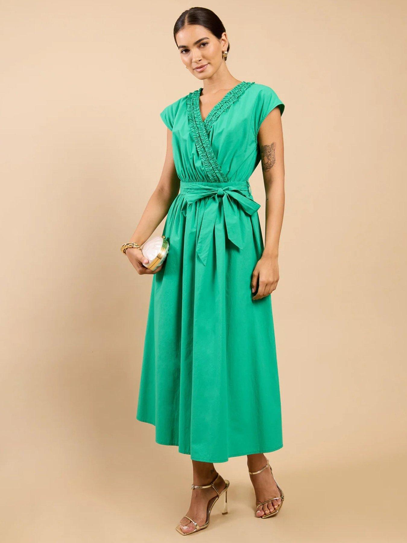 Little Mistress Green Frill Detail Midaxi Dress