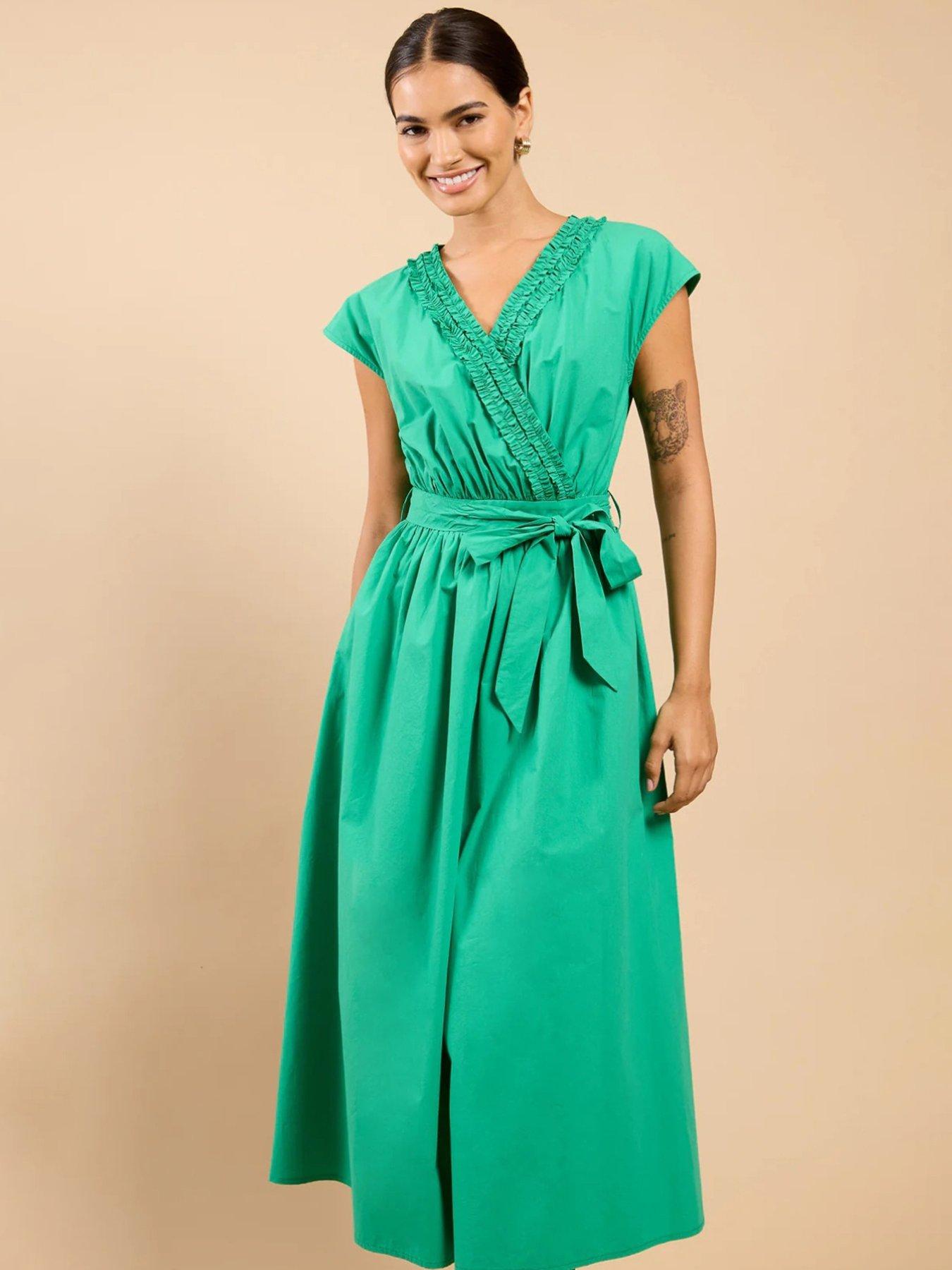 Image 3 of 4 of Little Mistress Frill Detail Midaxi Dress - Green