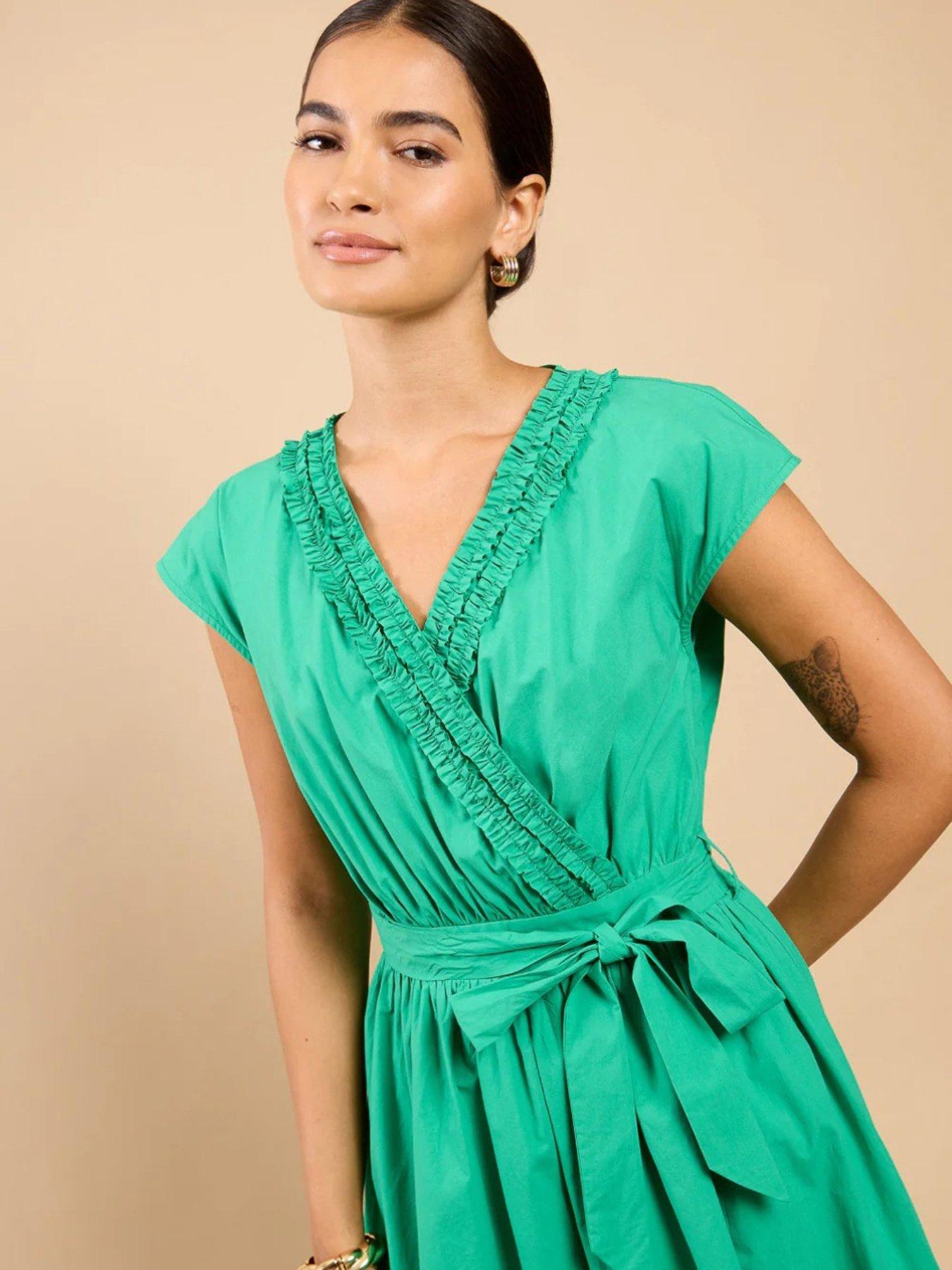 Image 4 of 4 of Little Mistress Frill Detail Midaxi Dress - Green