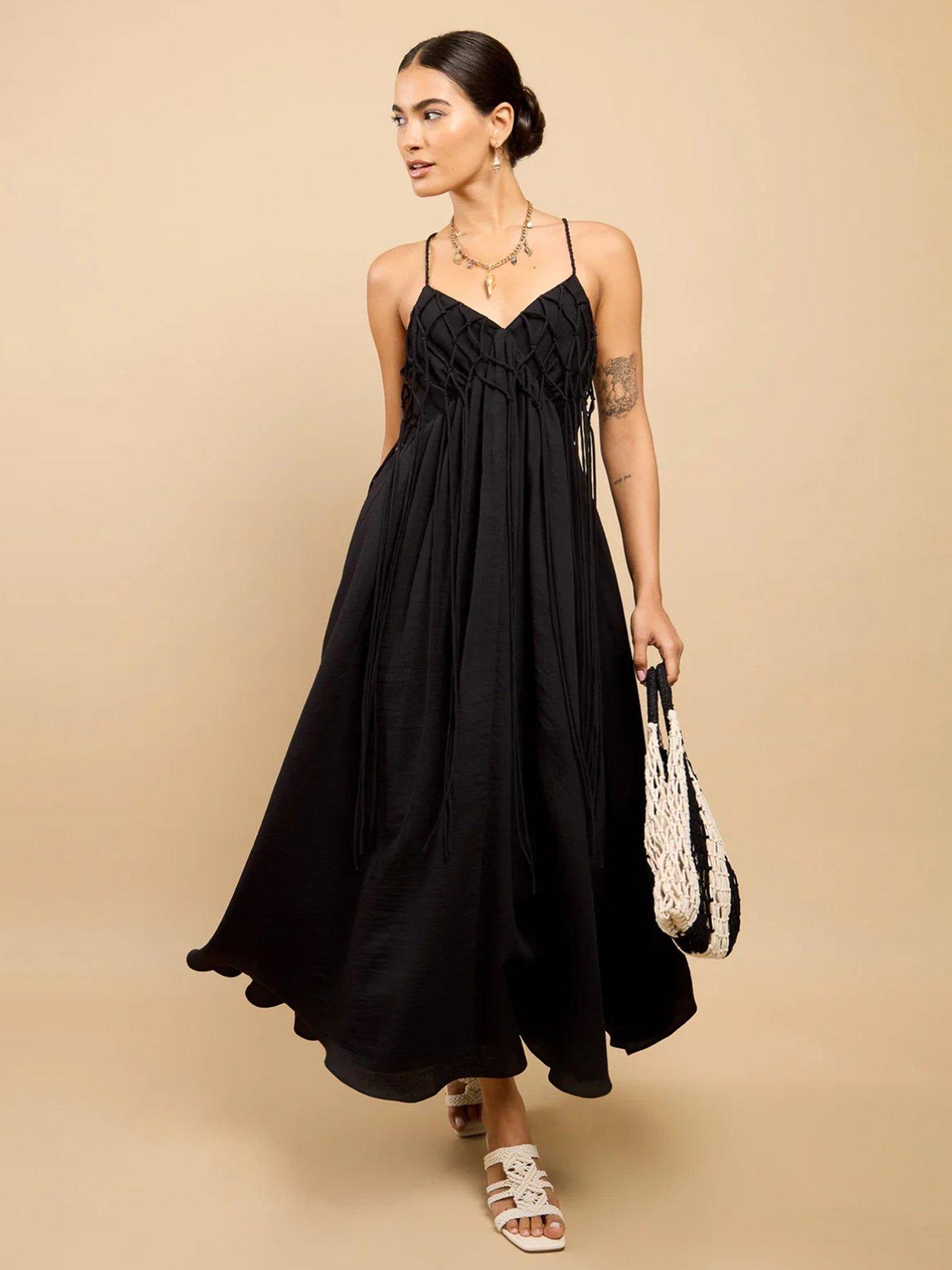 Image 1 of 5 of Little Mistress Black Tassel Midaxi Dress