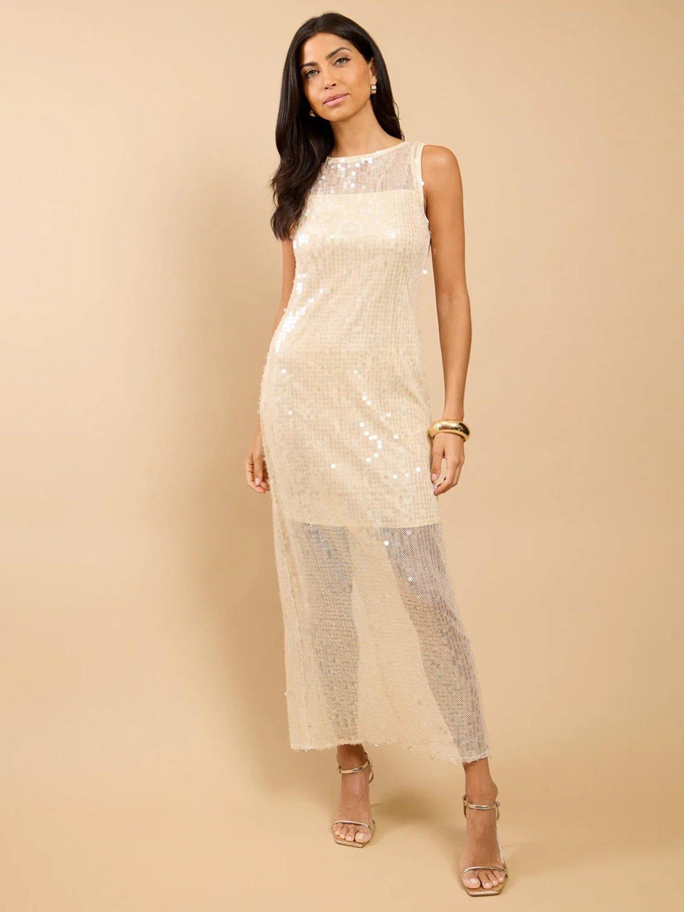 Little Mistress Champagne Sequin Maxi Dress