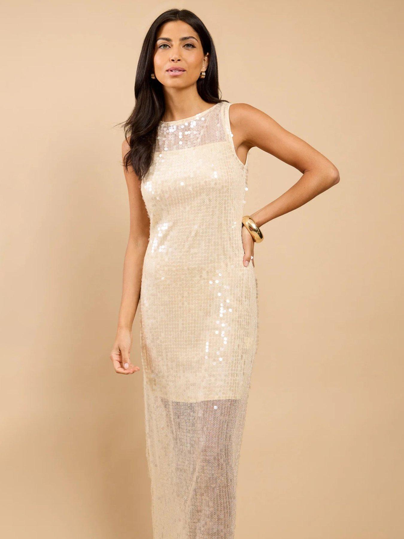 Image 3 of 4 of Little Mistress Champagne Sequin Maxi Dress