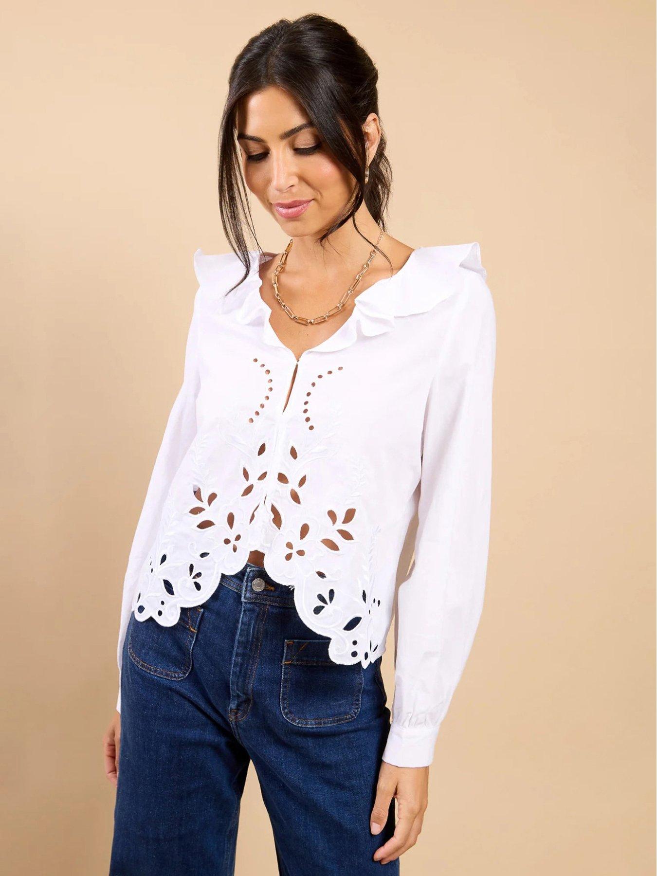 Little Mistress Broderie Frill Top - White