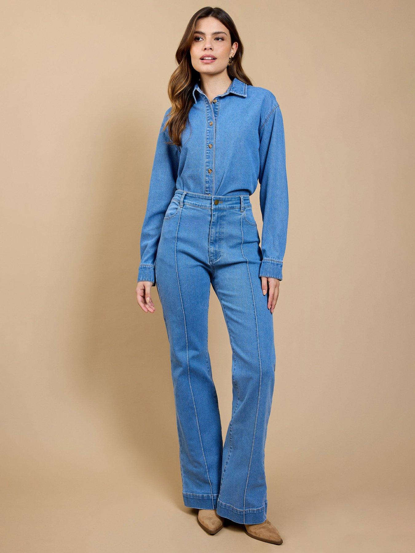 Image 1 of 4 of Little Mistress Wide Leg Jeans - Blue