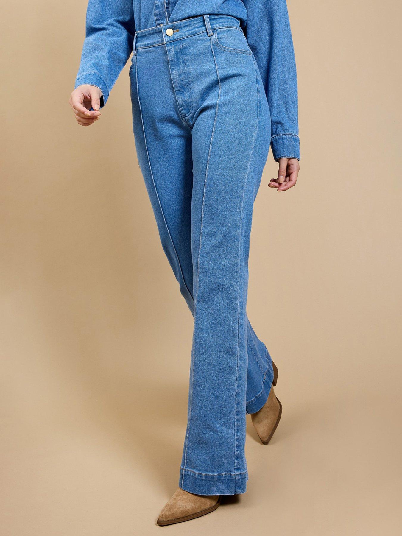 Image 3 of 4 of Little Mistress Wide Leg Jeans - Blue