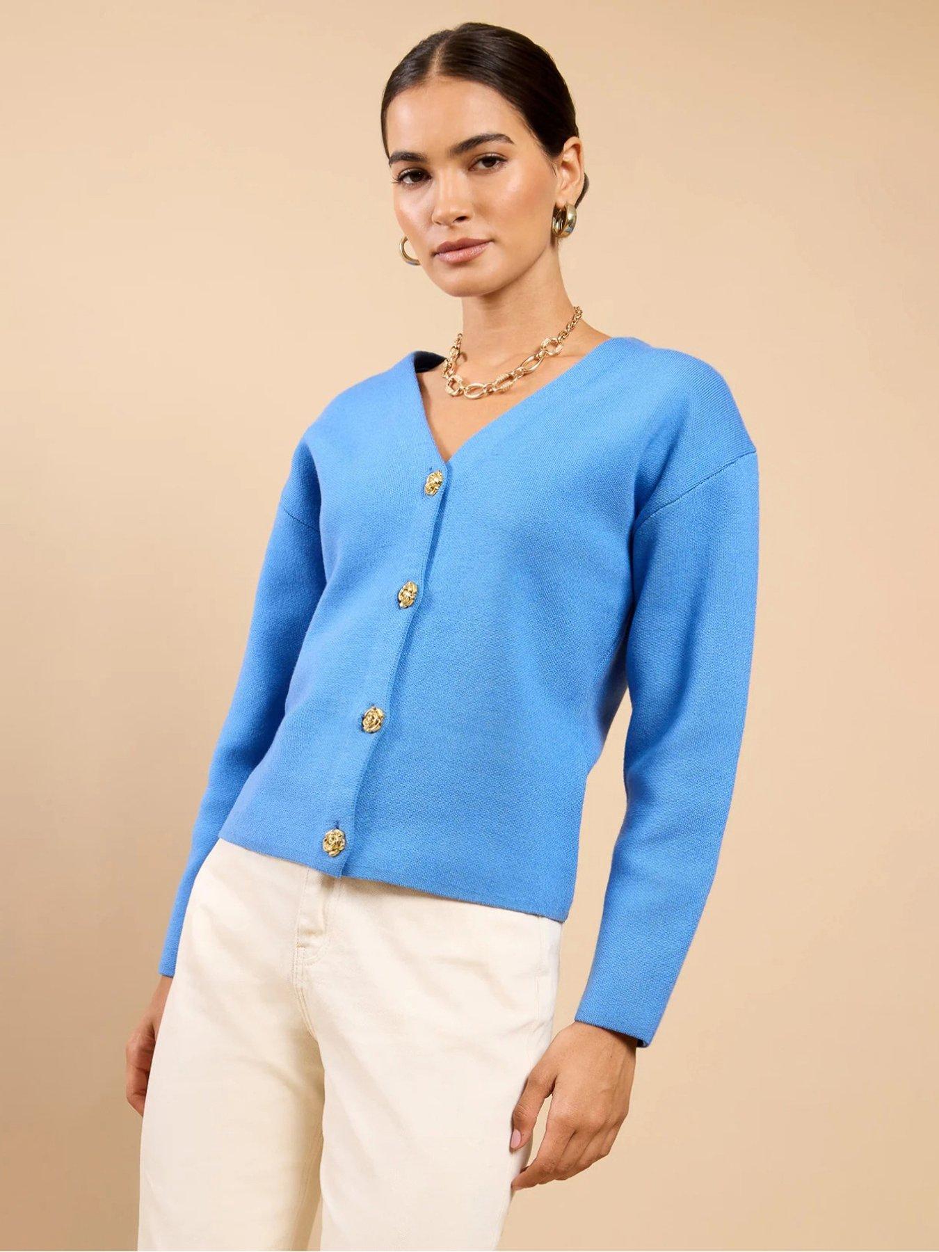 Little Mistress Button Detail Knit Cardigan - Blue